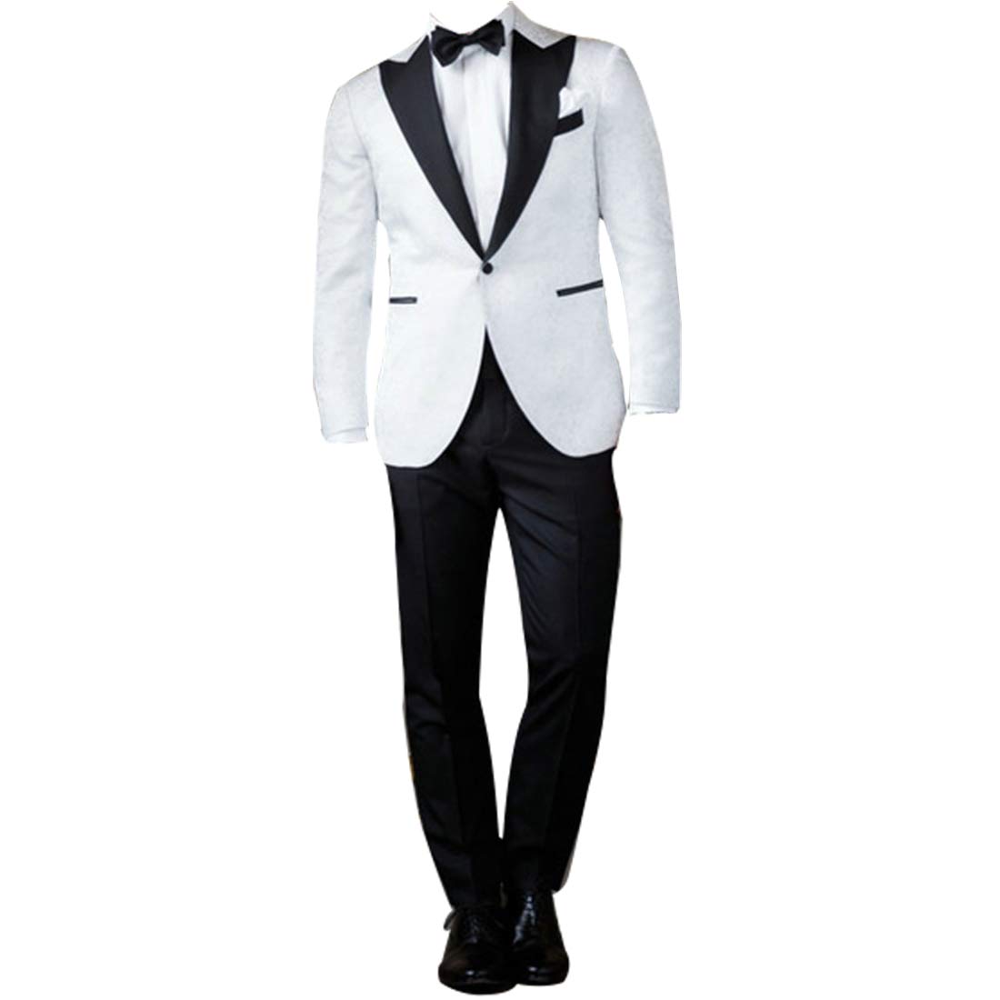 Men's Formal Black Edge Collar Party Suit Set (Jacket, Pants & Bowtie) - Perfect for Weddings, Prom, Gala & Special Occasions