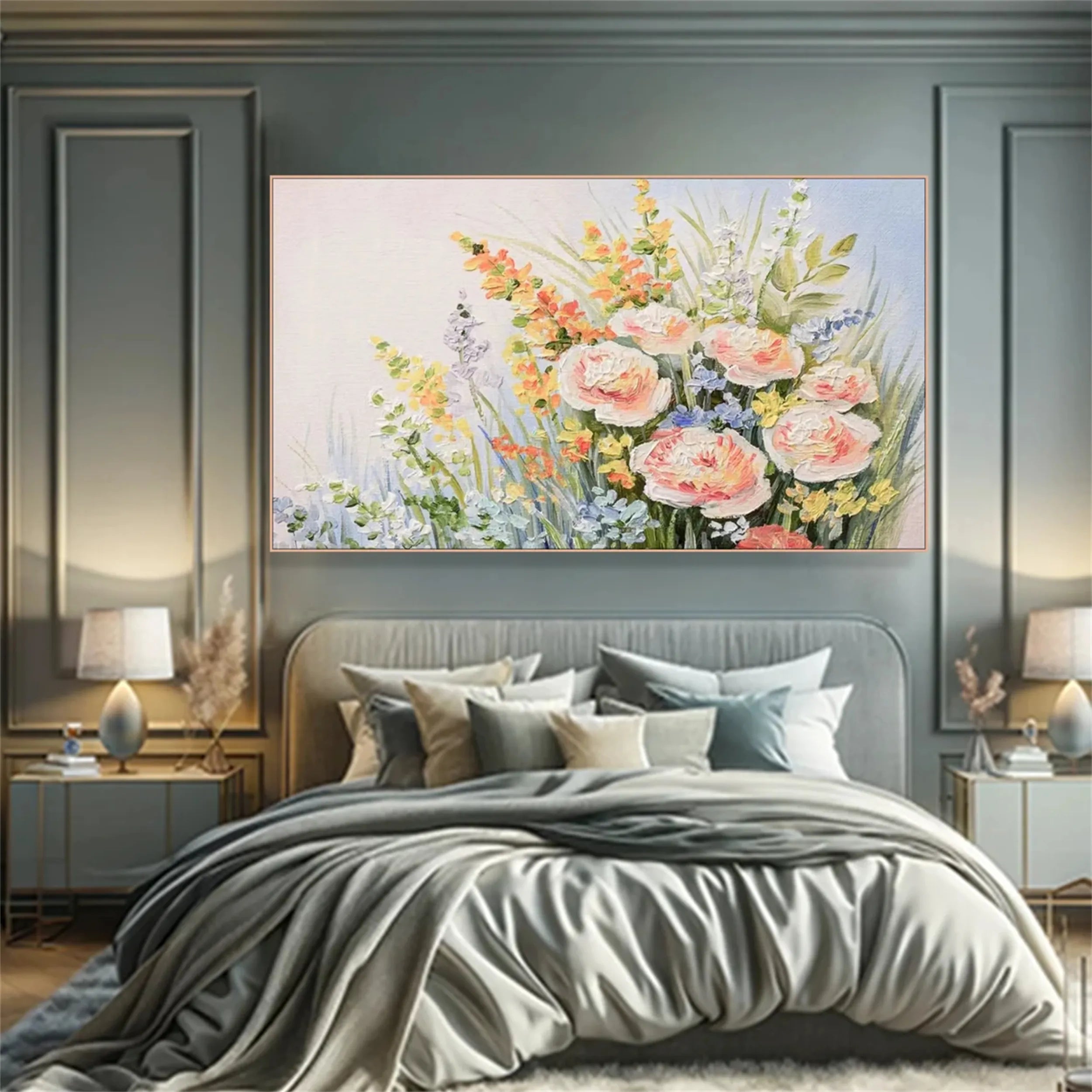 Beautiful Flower and Tree Painting #FT050 - Handmade Canvas Art for Home Decor, Living Room, Bedroom & Office Wall