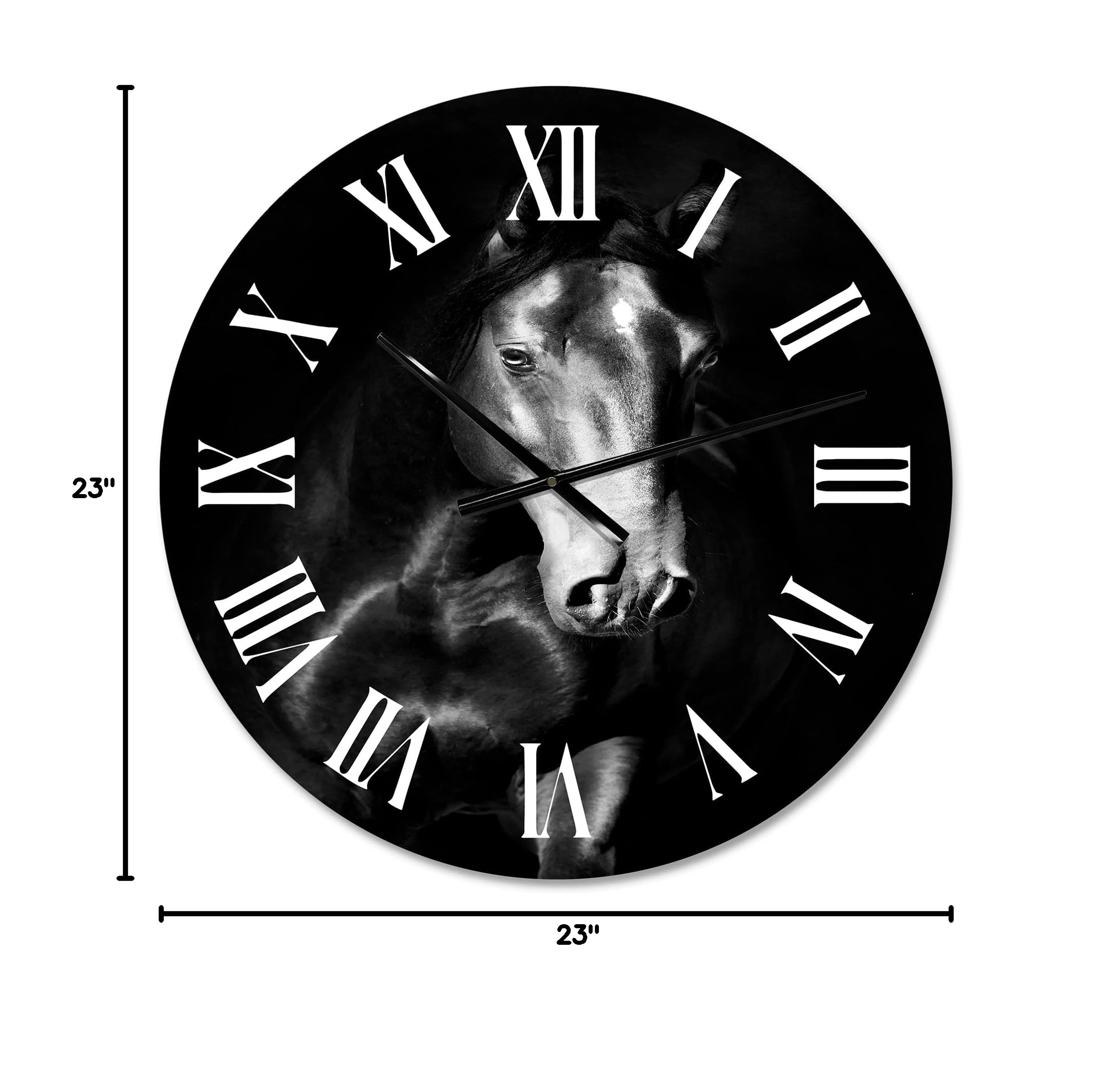 Farmhouse Wall Clock - Large Black Kladruby Horse Portrait Wall Decor for Home, Office & Living Room | Rustic Animal Themed Clock for Kitchen, Bedroom & Workspace