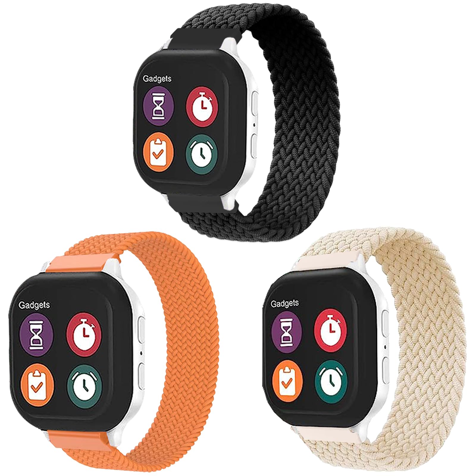 SMARTVIN 2/3 Pack 20mm Quick Change Elastic Breathable Kids Braided Solo Loop Watch Band Replacement Compatible with Gizmo Watch 3/2/1 & Gabb Watch 2/1 - Durable & Comfortable Wristband for Boys & Girls - Perfect for School, Sports & Daily Activities