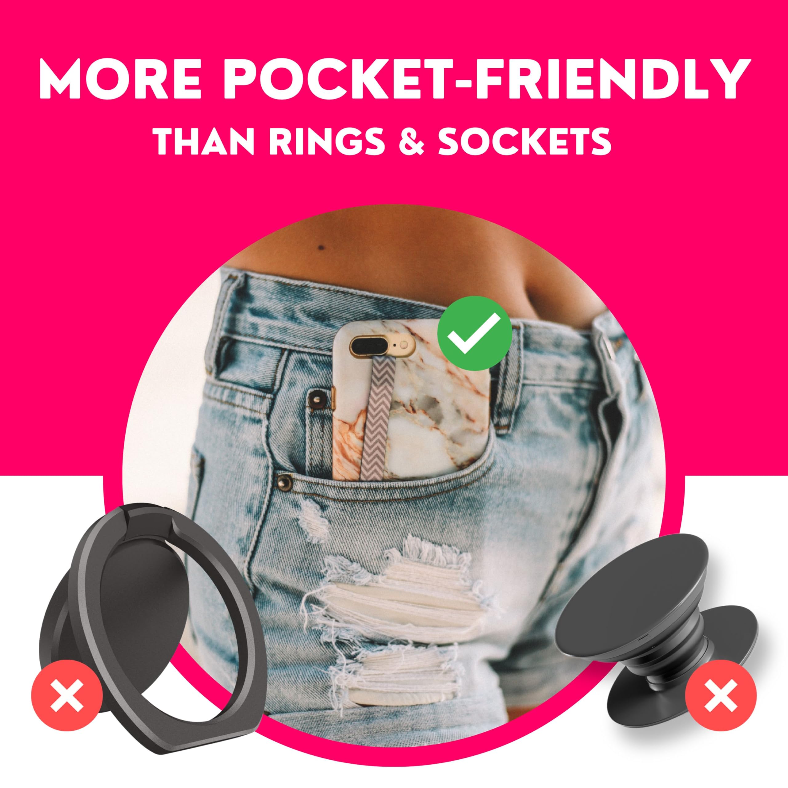 Non-Slip Phone Grip Strap - Small & Lightweight Phone Holder for Hands - Secure Finger Loop for Cell Phones - Perfect for Running, Driving & Multitasking