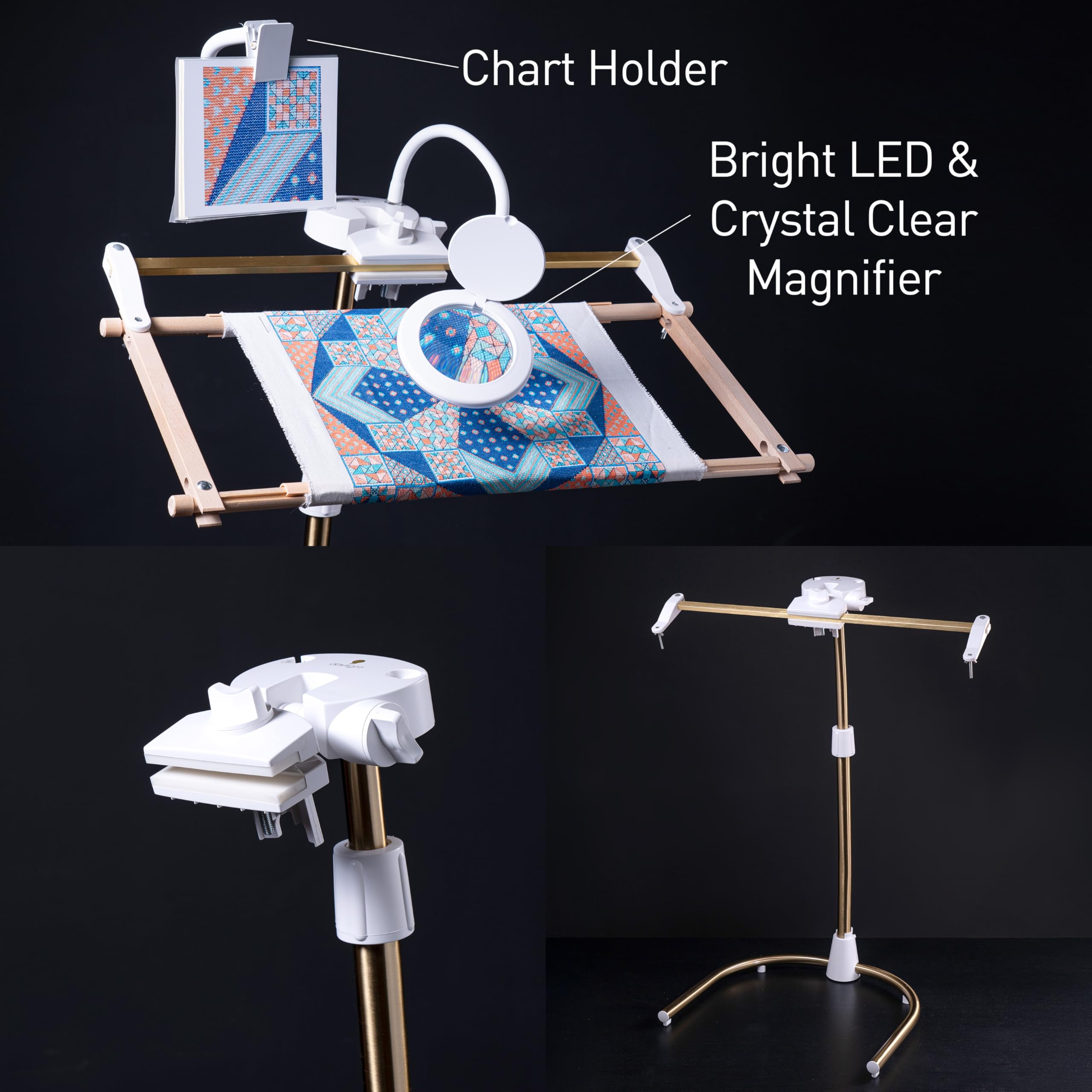 Daylight Company Stitchsmart Stand - Adjustable Embroidery Hoop Stand with 360° Rotation | Hands-Free Cross Stitch & Needlework Holder for Art, Craft & Sewing Projects | Perfect for Embroidery, Quilting & DIY Home Decor (White)