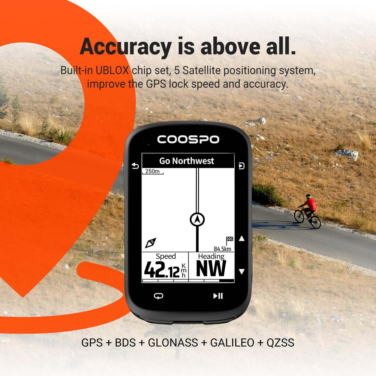 COOSPO Wireless GPS Bike Computer CS500 - 2.6 Inch LCD Cycling GPS with Bluetooth 5.0 & ANT+ | Route Navigation, Speed Tracking & Bike Radar Support | 45H Battery Life & Auto-Backlight for Road, Mountain & Commuter Biking