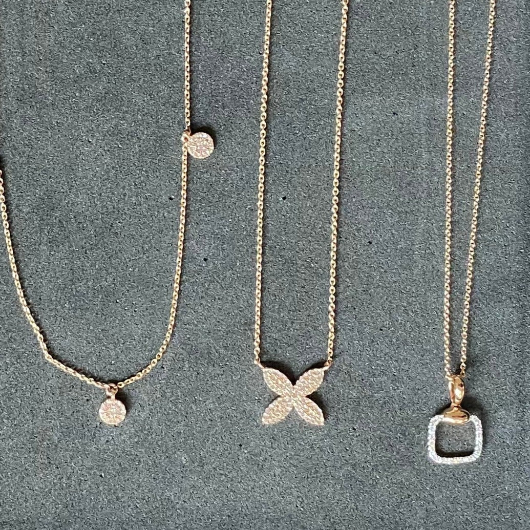 14K Rose Gold Diamond Pavé Square Cushion Pendant Necklace - Elegant Jewelry Gift for Women, Perfect for Anniversaries, Weddings & Special Occasions