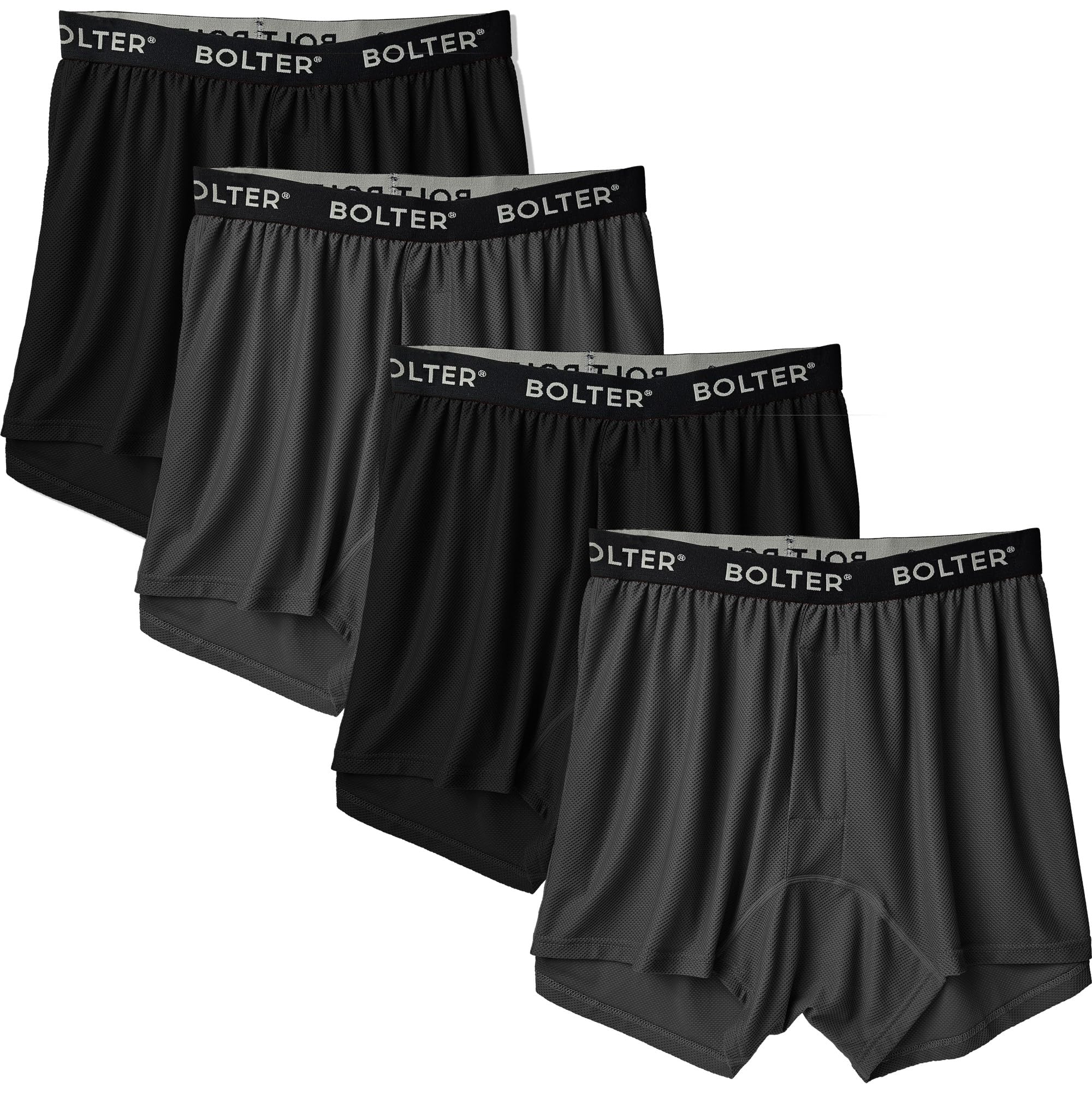 Bolter Men's 4 Pack Performance Boxer Briefs - Moisture Wicking Underwear for Active Lifestyle, Workout & Everyday Comfort