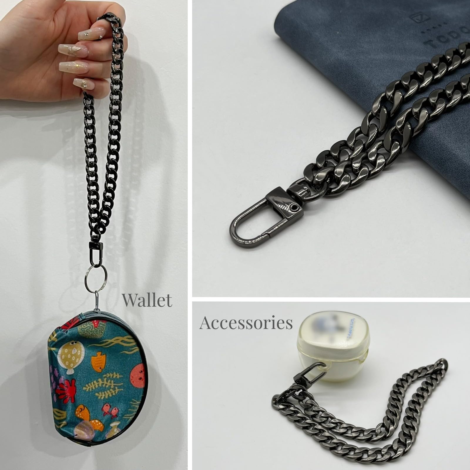 WEICHUAN 8 Inch DIY Iron Flat Chain - Adjustable Wrist Strap, Purse Handbag Replacement Chain Accessory (Gun-Black) | Perfect for Bag Repair, Jewelry Making & Boho Fashion DIY Projects