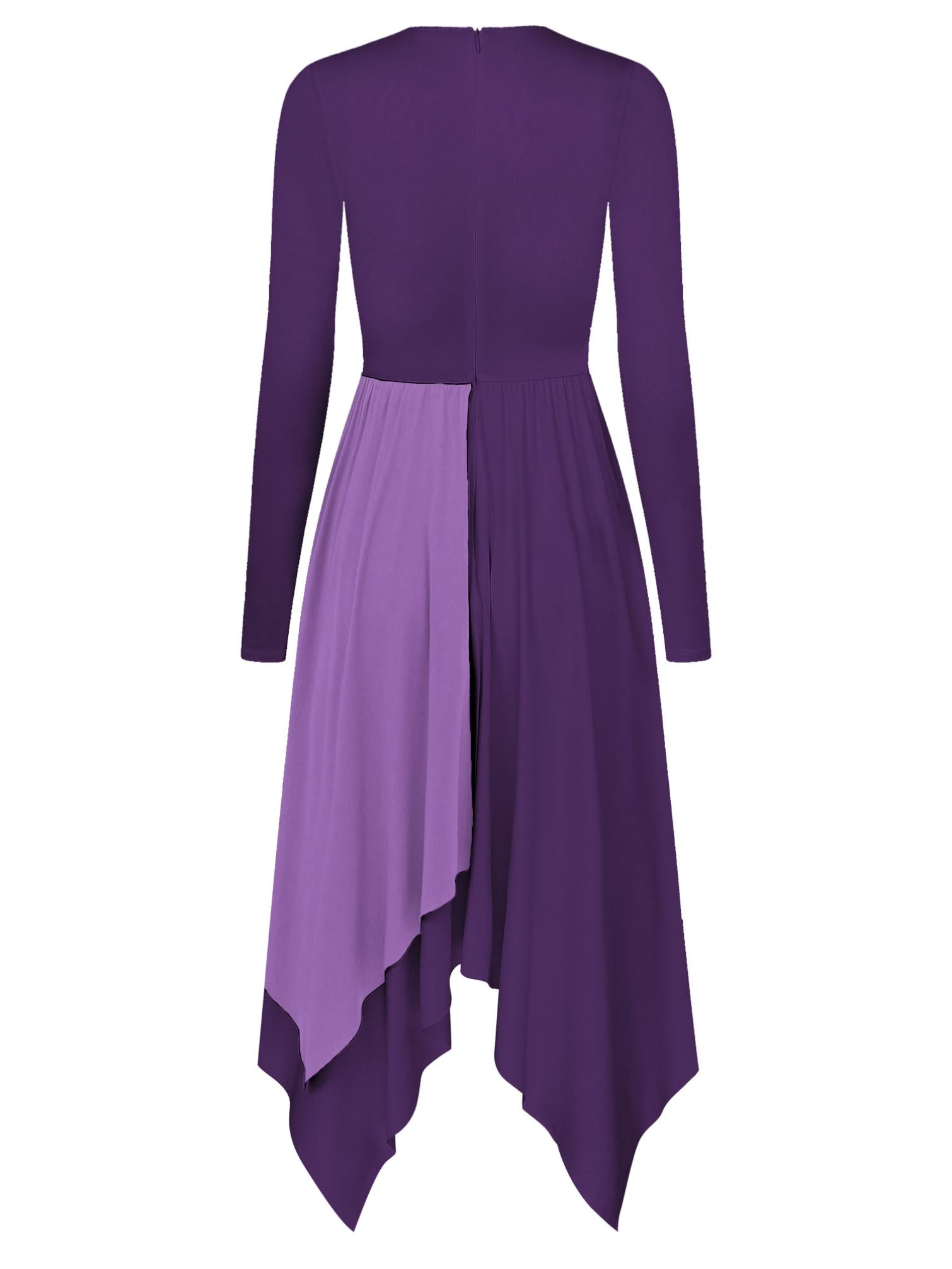 Women's Metallic Long Sleeve Praise Dance Dresses - Color Block Liturgical Dancewear & Lyrical Worship Tunics for Church Performances & Spiritual Events