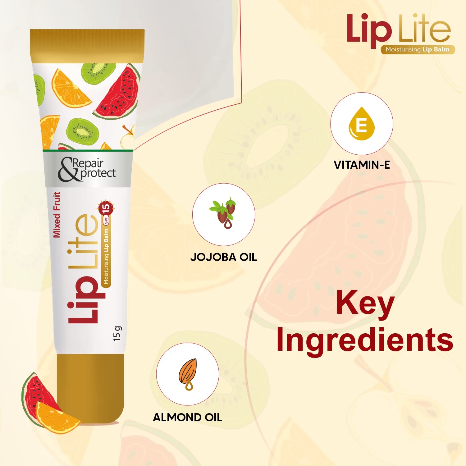 Leeford Lip Lite SPF 15 Moisturizing Lip Balm - 6 Pack (15g Each) | Mixed Fruit Flavor | Hydrating & Sun Protection for Daily Use, Outdoor Activities & Dry Weather