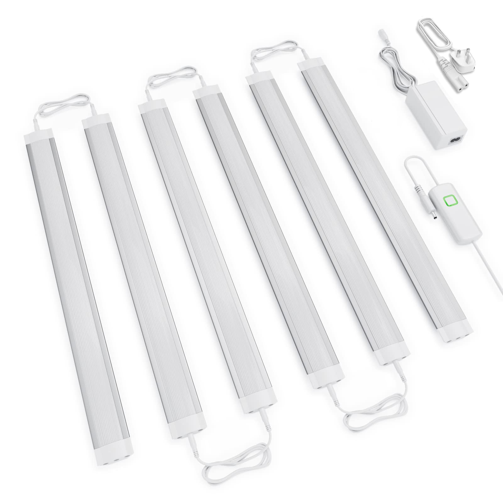 MYPLUS Under Cabinet Lighting Kit - Dimmable LED Kitchen Lights, 21W 1230lm Plug-in Under Cabinet Lighting for Counter, Cupboard, Shelf, Room & Desk (6x30cm) - Perfect for Kitchen Workspaces, Home Office & Display Shelves