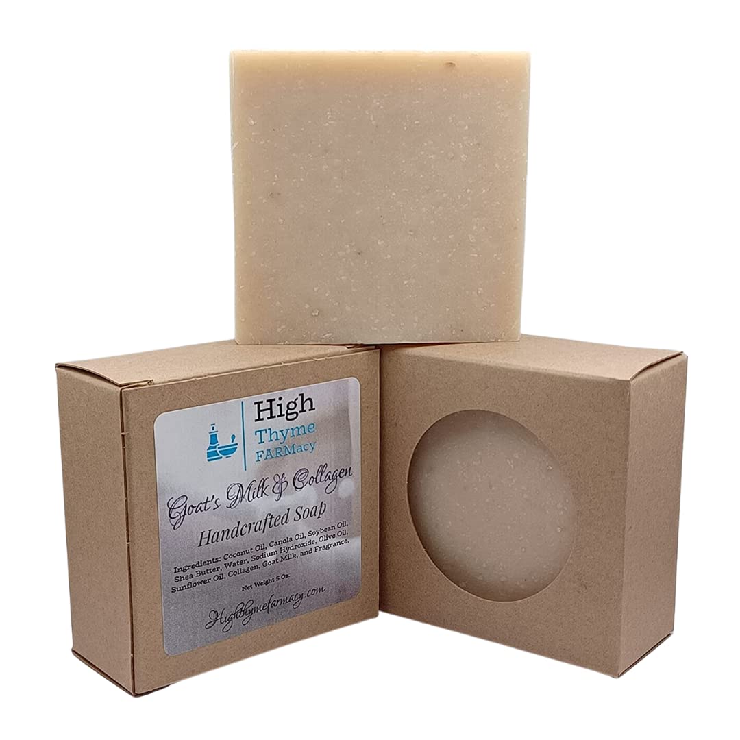 Handmade Goat Milk & Collagen Soap Bar (5 oz) - Natural Moisturizing Body Soap with Collagen for Soft Skin - Lightly Scented Gentle Cleanser for Face, Hands & Body - Perfect for Dry Skin Care & Daily Bath Routine