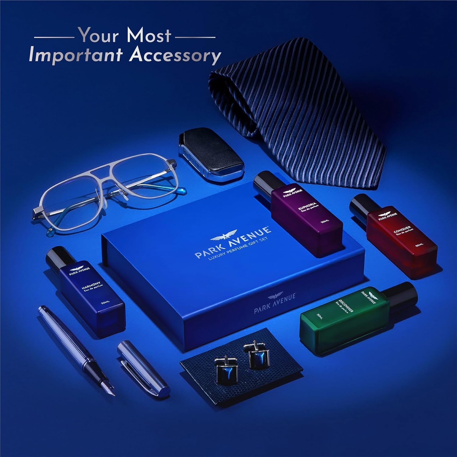 Park Avenue Luxury Perfume Gift Set for Men - 4x20ml Eau De Parfum (Euphoria, Conquer, Harmony & Discoverer) | Premium Fragrance for Corporate Professionals | Perfect for Office, Business Meetings & Special Occasions