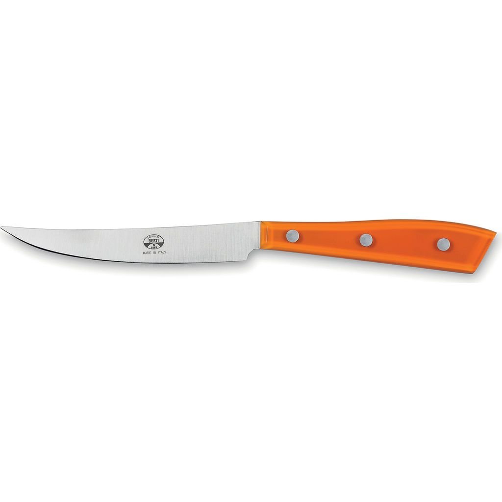 Premium Set of 6 Steak Knives with Orange Lucite Handles - Sharp Stainless Steel Blades for Steak Dinners, BBQ Parties & Fine Dining Experience