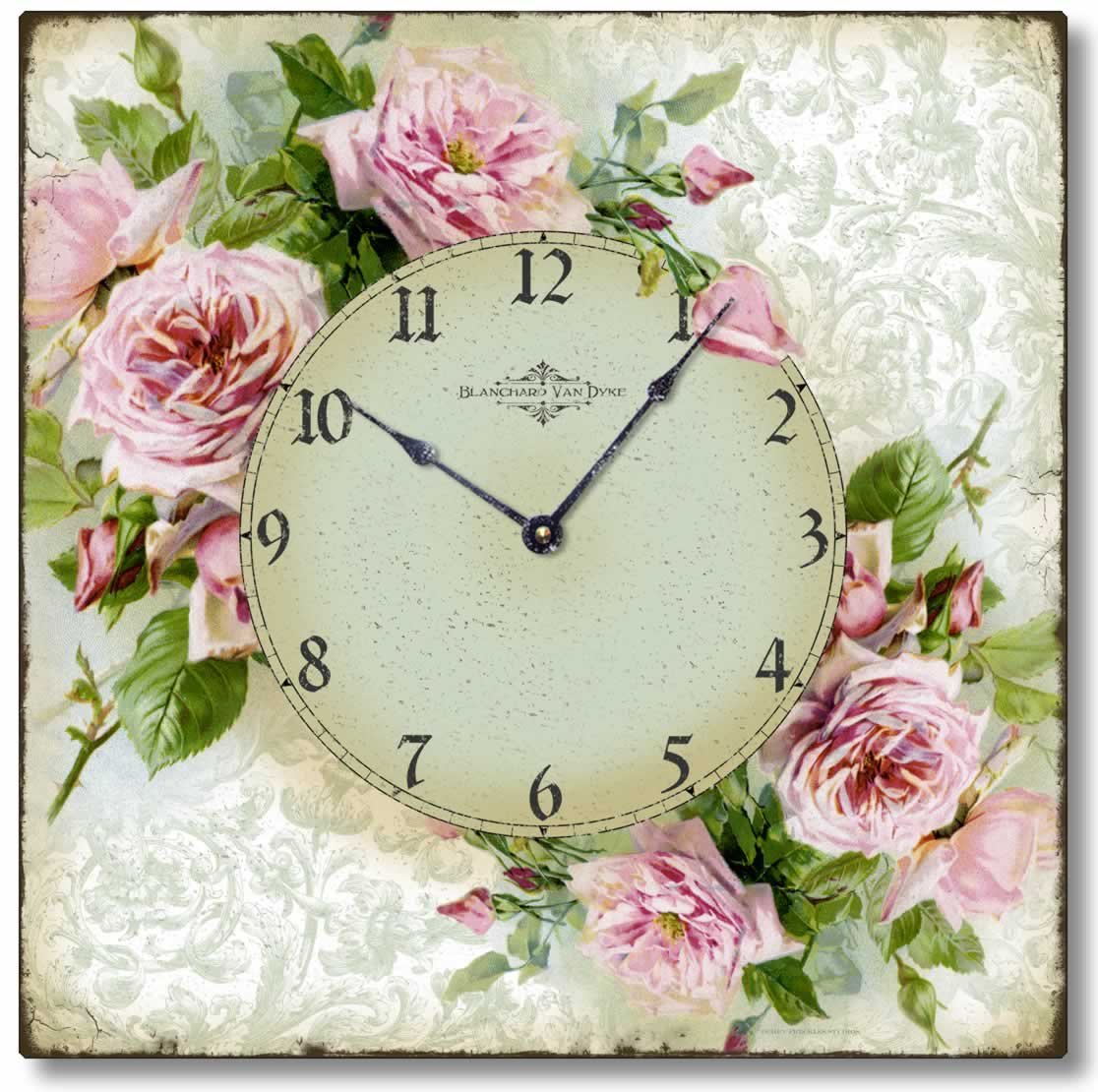 Vintage Shabby Chic Rose Wall Clock - 10.5 Inch Square Decorative Floral Clock for Farmhouse, Cottage & Bedroom Decor | Perfect for Living Room, Kitchen & Office Wall Decor