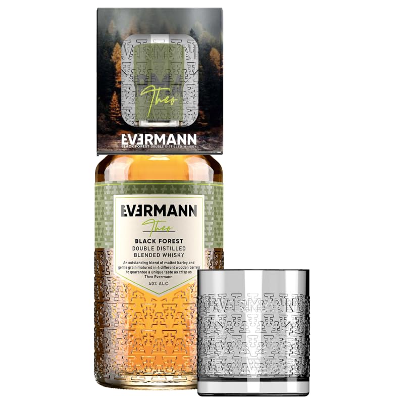 Theo Evermann Blended Whisky 40% ABV 700ml - Premium Black Forest Whisky with Free Tumbler Glass - Perfect for Gifts, Parties & Relaxing Evenings