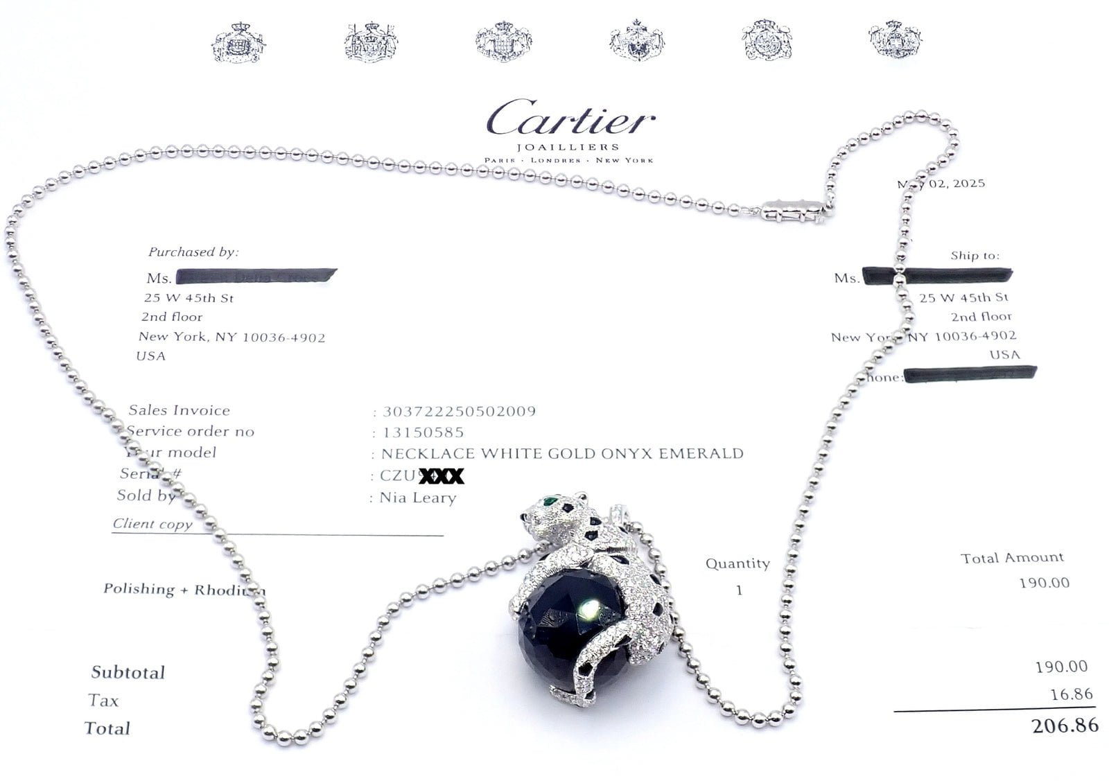 Cartier Panthere 18k Gold Diamond Emerald Onyx Pendant Necklace - Luxury Jewelry for Women, Perfect for Evening Gala & Special Occasions