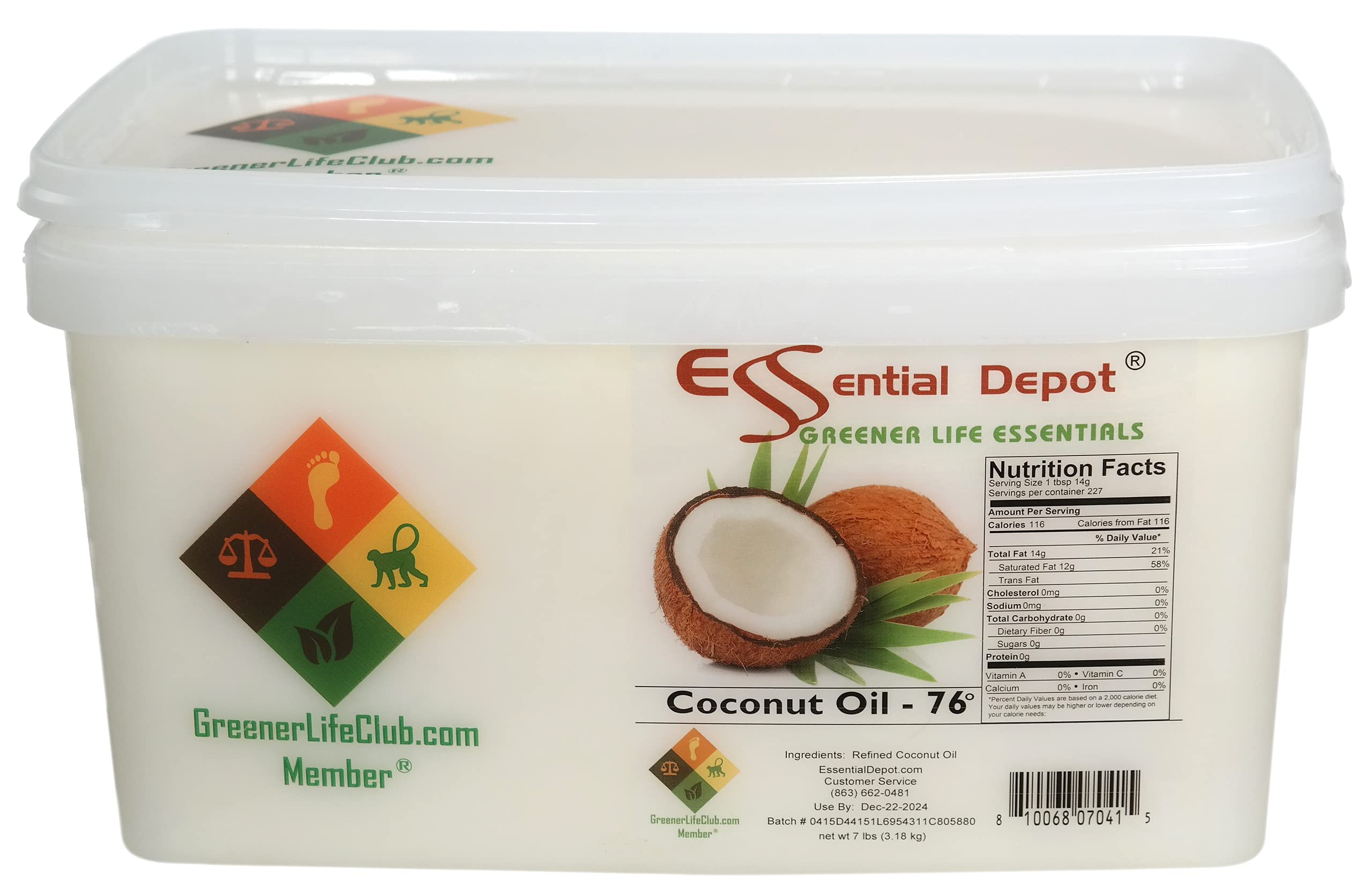 Organic Virgin Coconut Oil 76F - 7 lb Food Grade Coconut Oil in Microwave-Safe PP Container with Resealable Lid & Removable Handle - Perfect for Cooking, Baking, Skincare & Hair Care