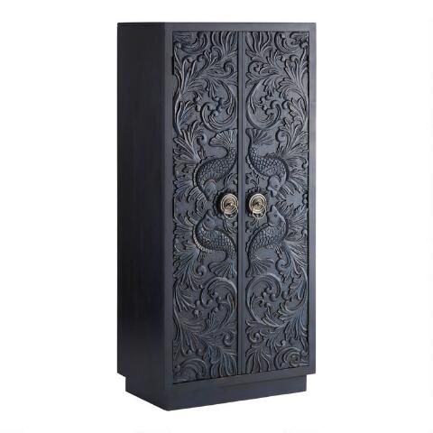 Handmade Hand Carved Indian Traditional Fish Nairi Design Wooden Armoire Closet - Elegant Storage Solution for Bedroom, Living Room & Home Decor