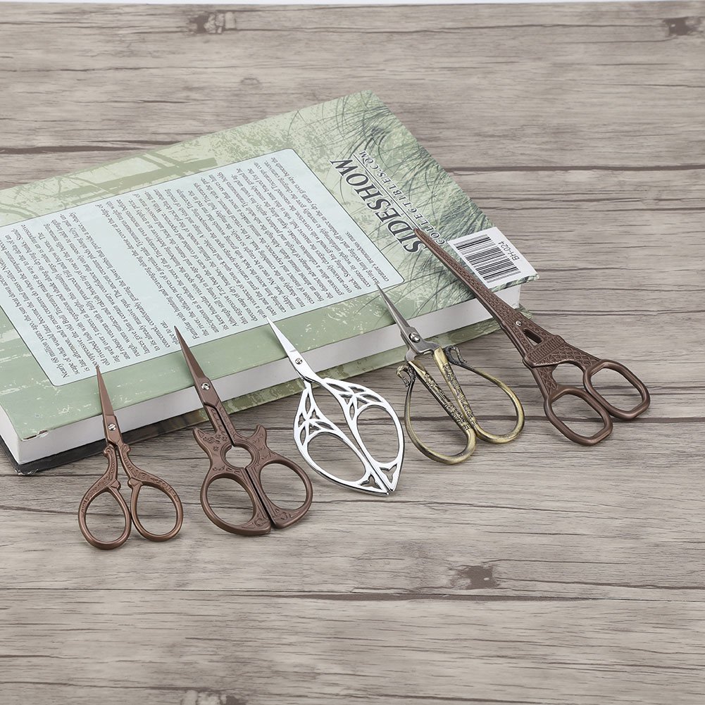 Vintage Classic Metal Scissors with Sharp Blade - Brown Guitar Design for Crafting, Sewing & Office Use