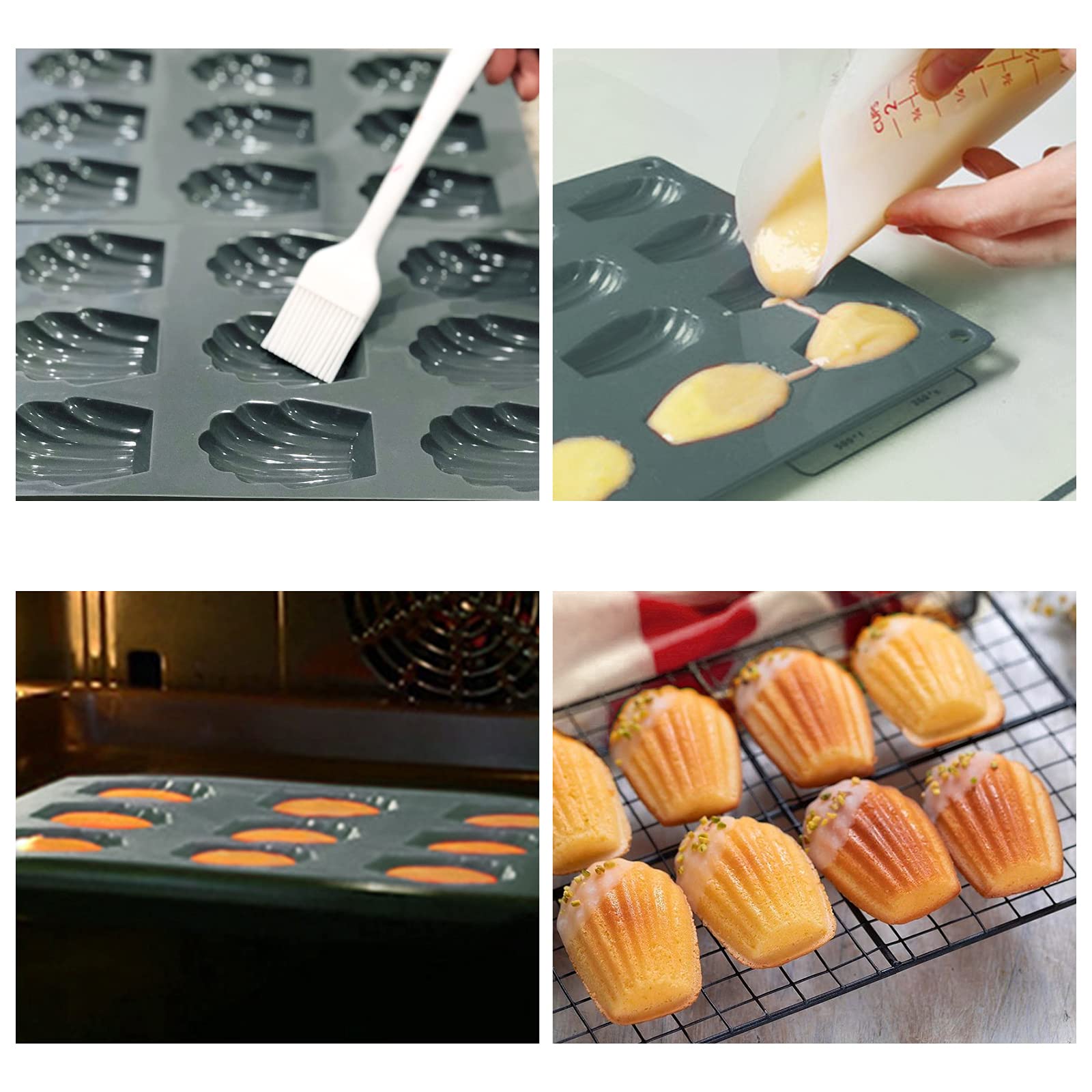 Meajore Madeleine Pan Set of 2 - 9 Cavity Nonstick Silicone Baking Mold for Perfect Madeleine Cookies | Grey | Ideal for Home Baking, Tea Parties & Holiday Treats