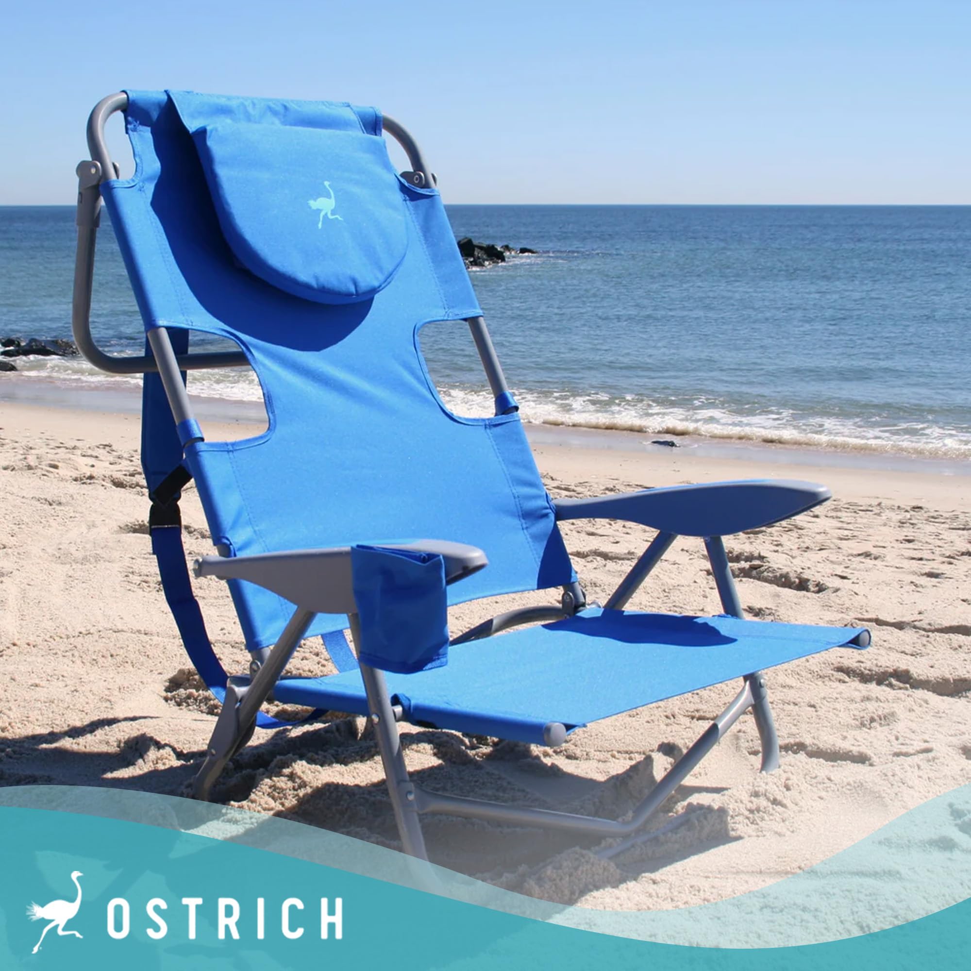 5-Position Reclining Ostrich On-Your-Back Beach Chair for Outdoor Relaxation - 4 Pack - Perfect for Beach, Poolside, Camping & Backyard Lounging