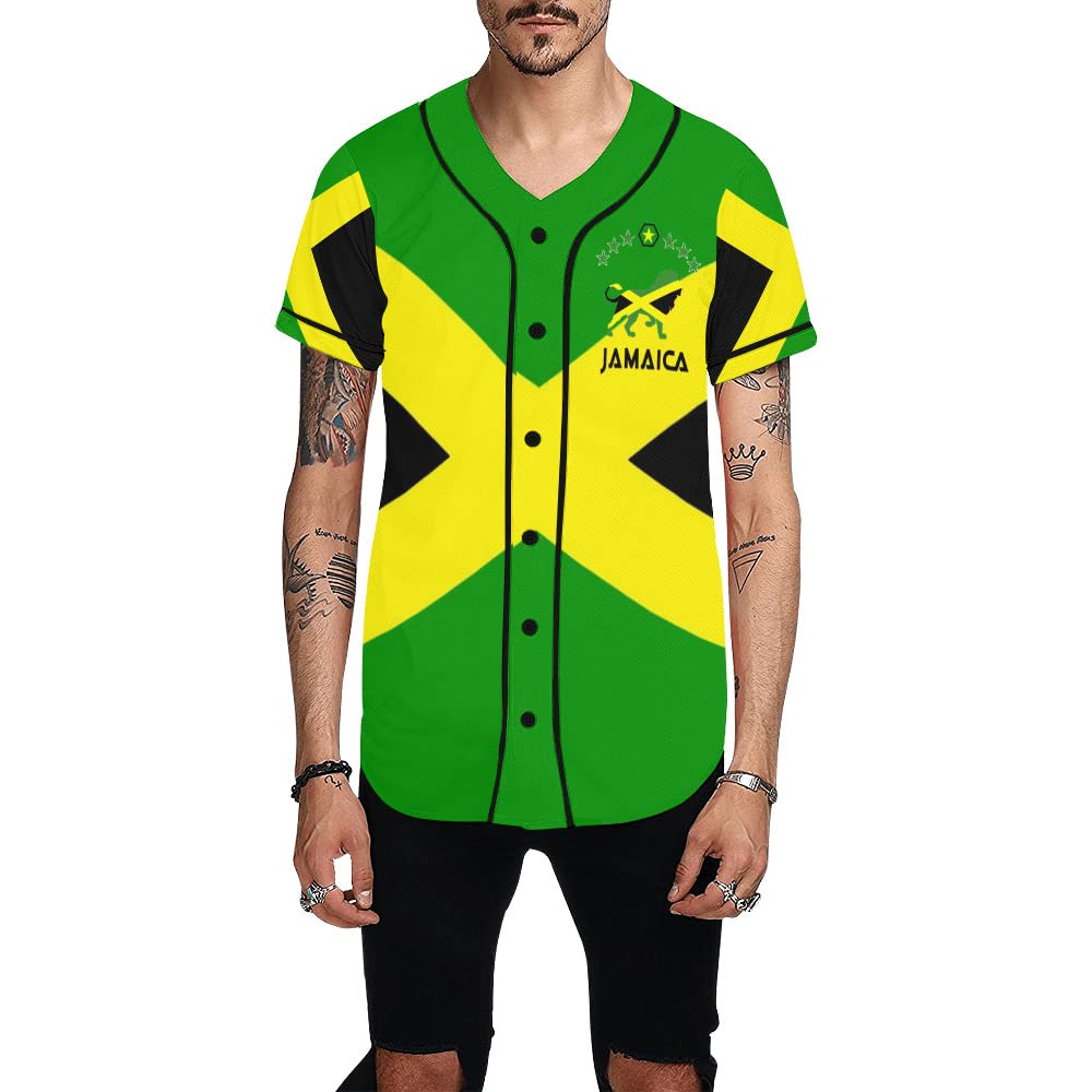 Custom Jamaica Flag Baseball Jersey for Men - Button Down Baseball Shirts for Sports, Fan Events & Casual Wear