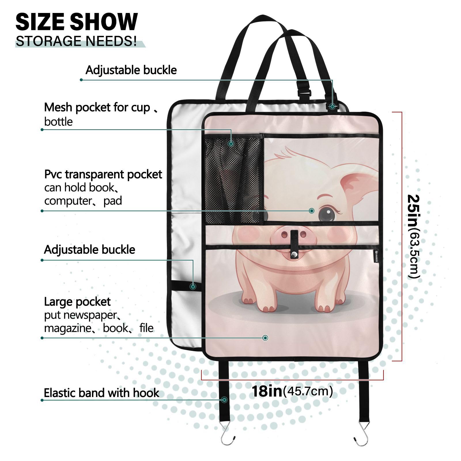 Premium 2-Pack Cute Cartoon Pig Kick Mats – Durable Back Seat Protector for Kids with 3 Storage Pockets | Car Seat Organizer for Child Feet | Fits Most Trucks, SUVs & Vehicles | Perfect for Road Trips & Family Travel