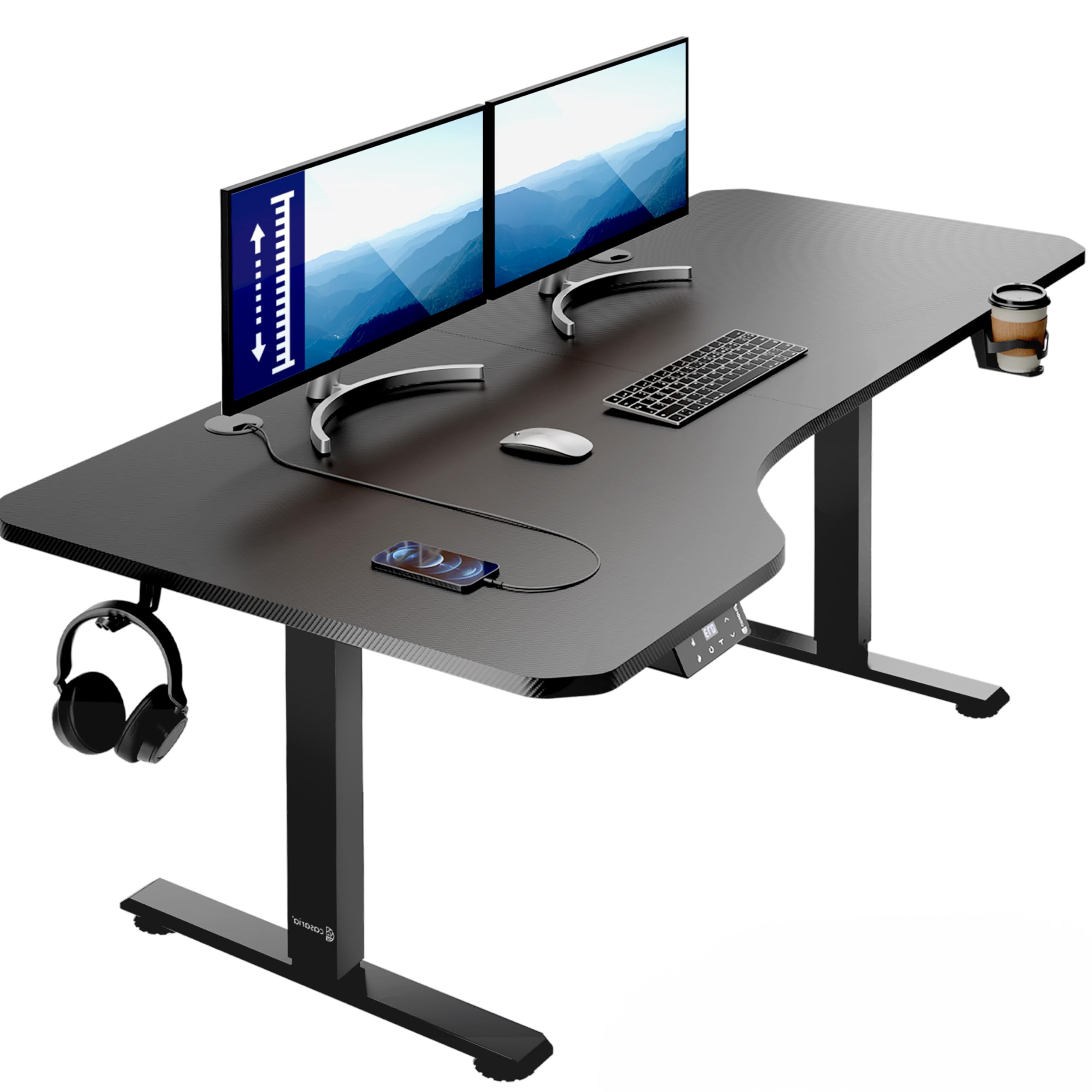 CASARIA® Height Adjustable Steel Desk with Memory Function - 160x75cm LCD Screen Ergonomic Gaming & Office Desk for Home, Work, and Study