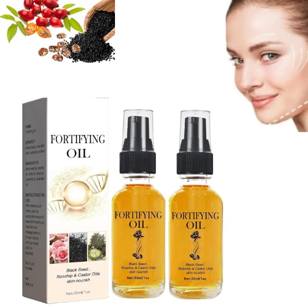 Organic Rosehip Oil, Black Seed Oil & Castor Oil Facial Serum - Natural Anti-Aging Face Moisturizer for Dry Skin (2 Pack) - Perfect for Nighttime Skincare Routine & Hydrating Treatment