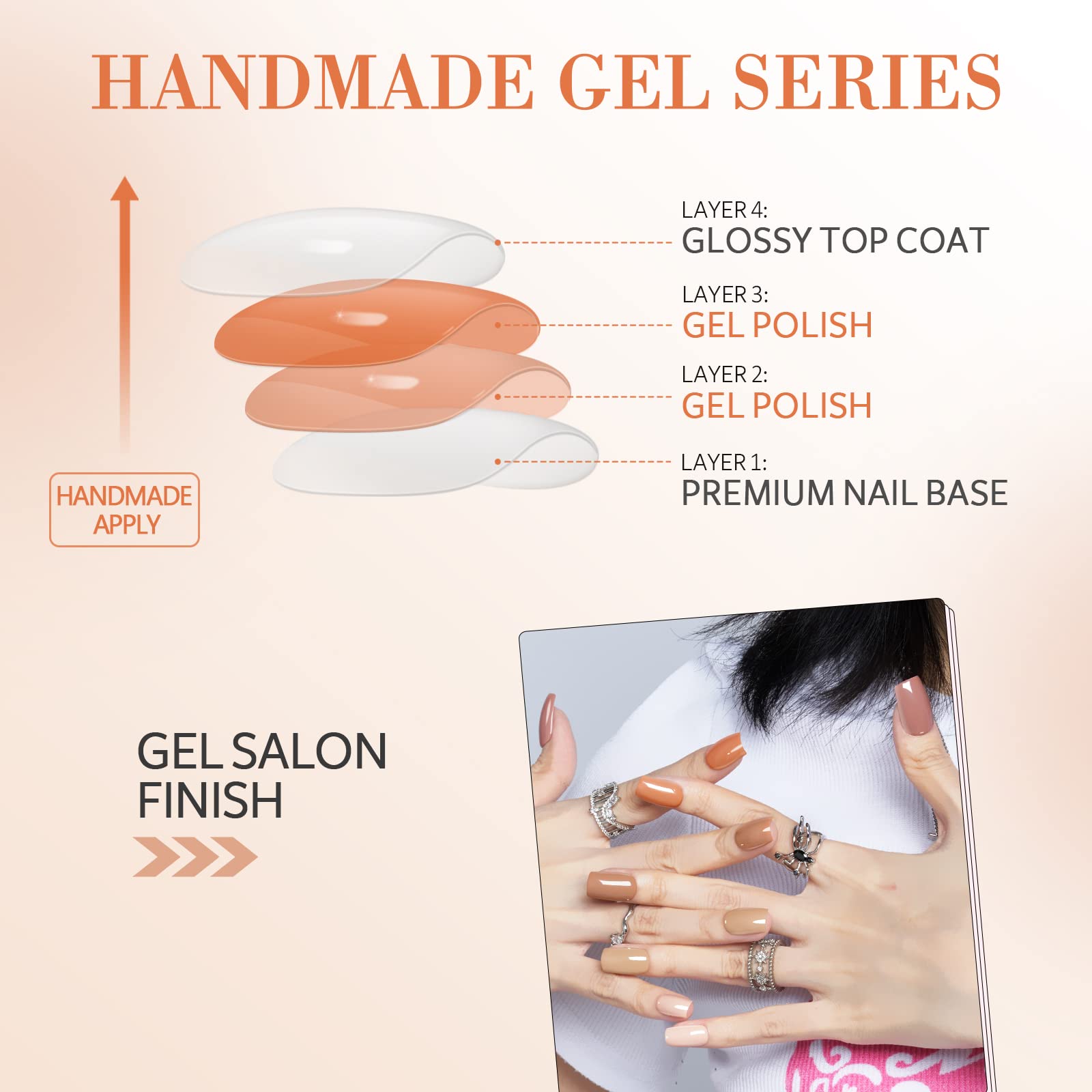 GLAMERMAID Brown Press on Nails - Medium Square Fall Jump Color | Handmade Soft Gel Fake Nails Short | Glossy Glue on Nails Kit for Women | Reusable Acrylic Stick on Nails | Perfect for Autumn Parties, Weddings & Daily Wear