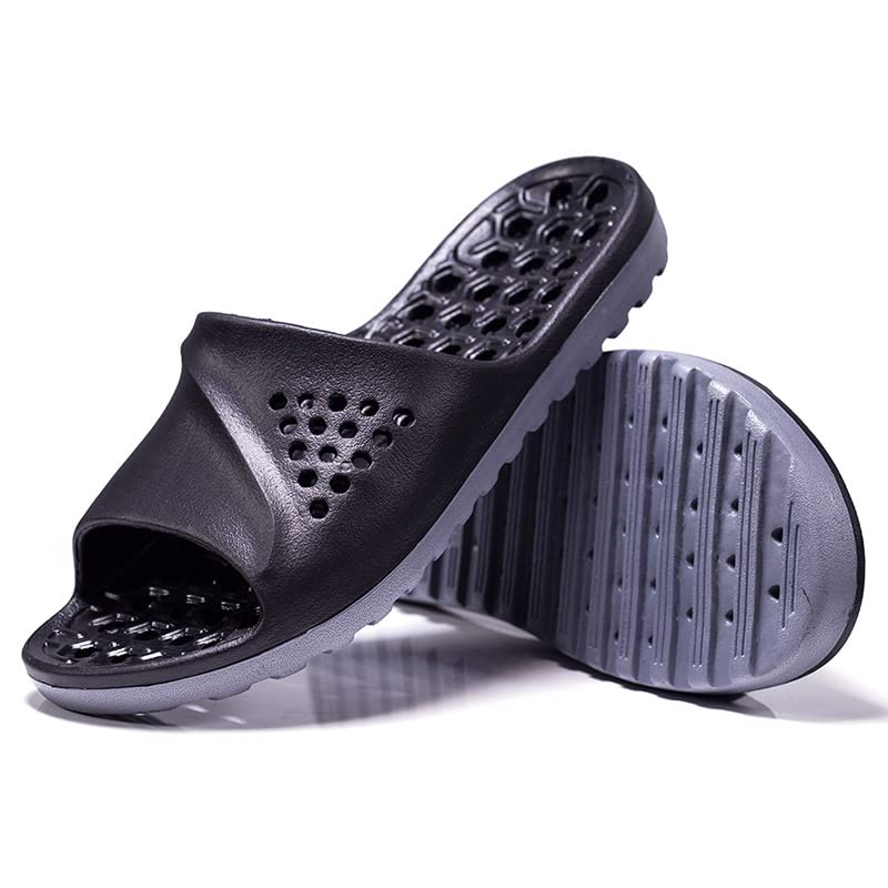 TOMYEUS Shark Slippers for Men & Women - Breathable Summer House Slippers with Massage Nubs, Non-Slip EVA Unisex Sandals for Bathroom, Beach, Pool - Water Drainage Design - Plus Size 40-42 (Black Gray) | Perfect for Indoor Relaxation & Outdoor Water Activities
