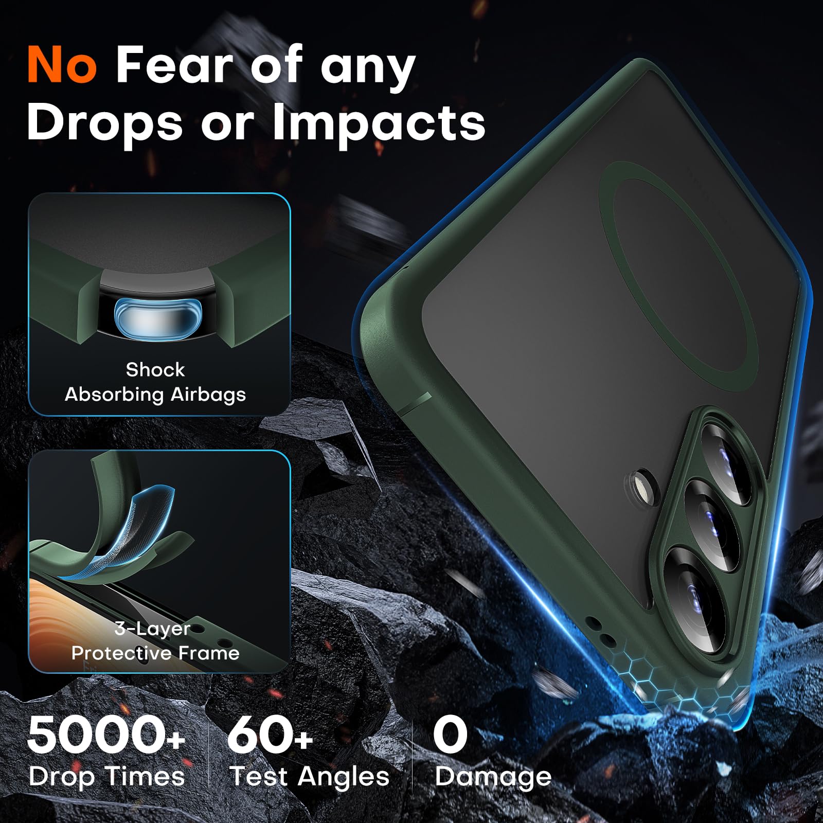 TOCOL 5 in 1 Samsung Galaxy S22 Case 6.1 Inch - Military Grade Shockproof Slim Cover with 2 Pack Screen Protector + 2 Pack Camera Lens Protector, Translucent Matte Back (Green) - Perfect for Outdoor Activities, Travel & Daily Protection