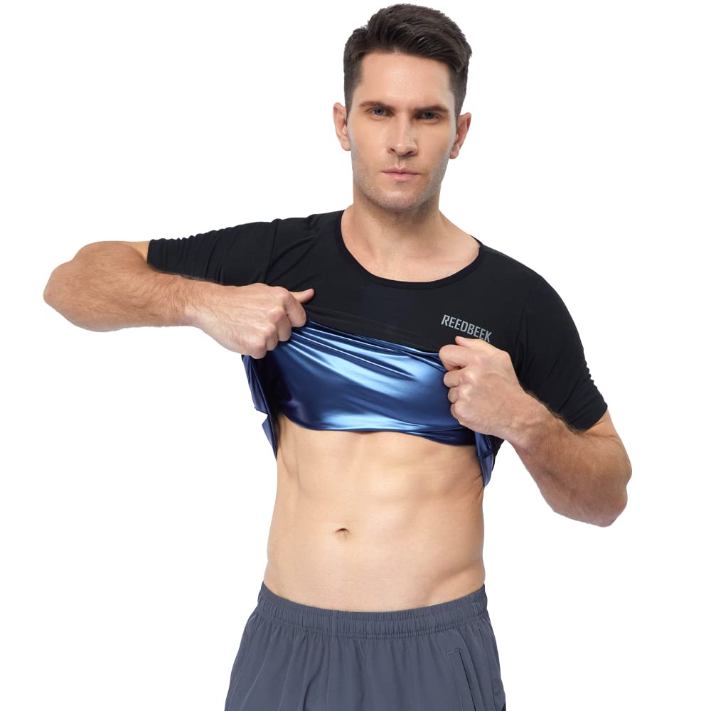 REEDBEEK Men's Sauna Suit Shirt - Waist Trainer for Weight Loss, Heat Trapping Sweat Shirt for Men, Slimming Shapewear S/M - Perfect for Gym, Workout & Sauna Sessions