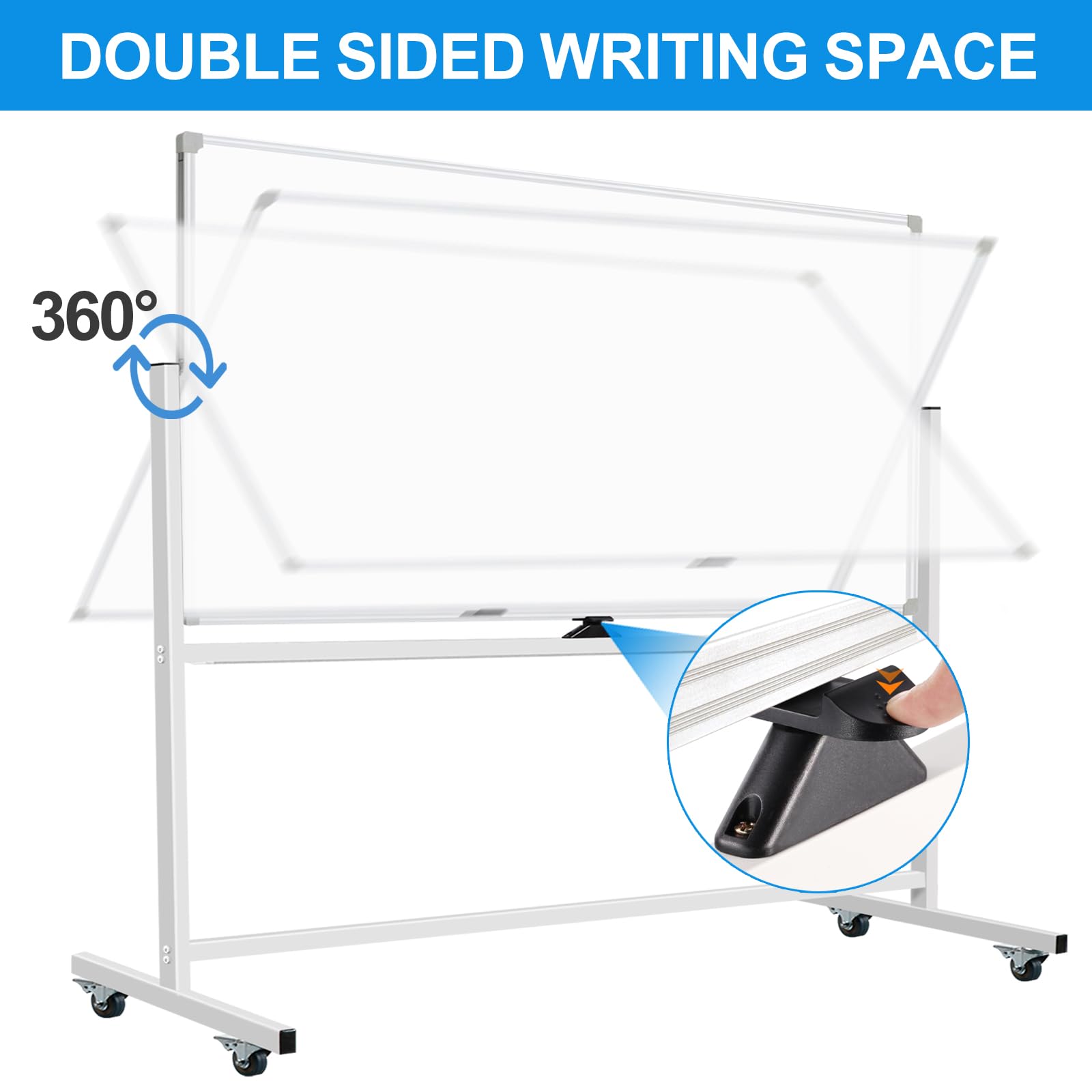 72 x 40 Inch Large Magnetic Dry Erase Board on Wheels - Double Sided Mobile Whiteboard with Stand | Includes 3 Erasers, 6 Markers & 10 Magnets | Perfect for Classrooms, Offices & Home Use