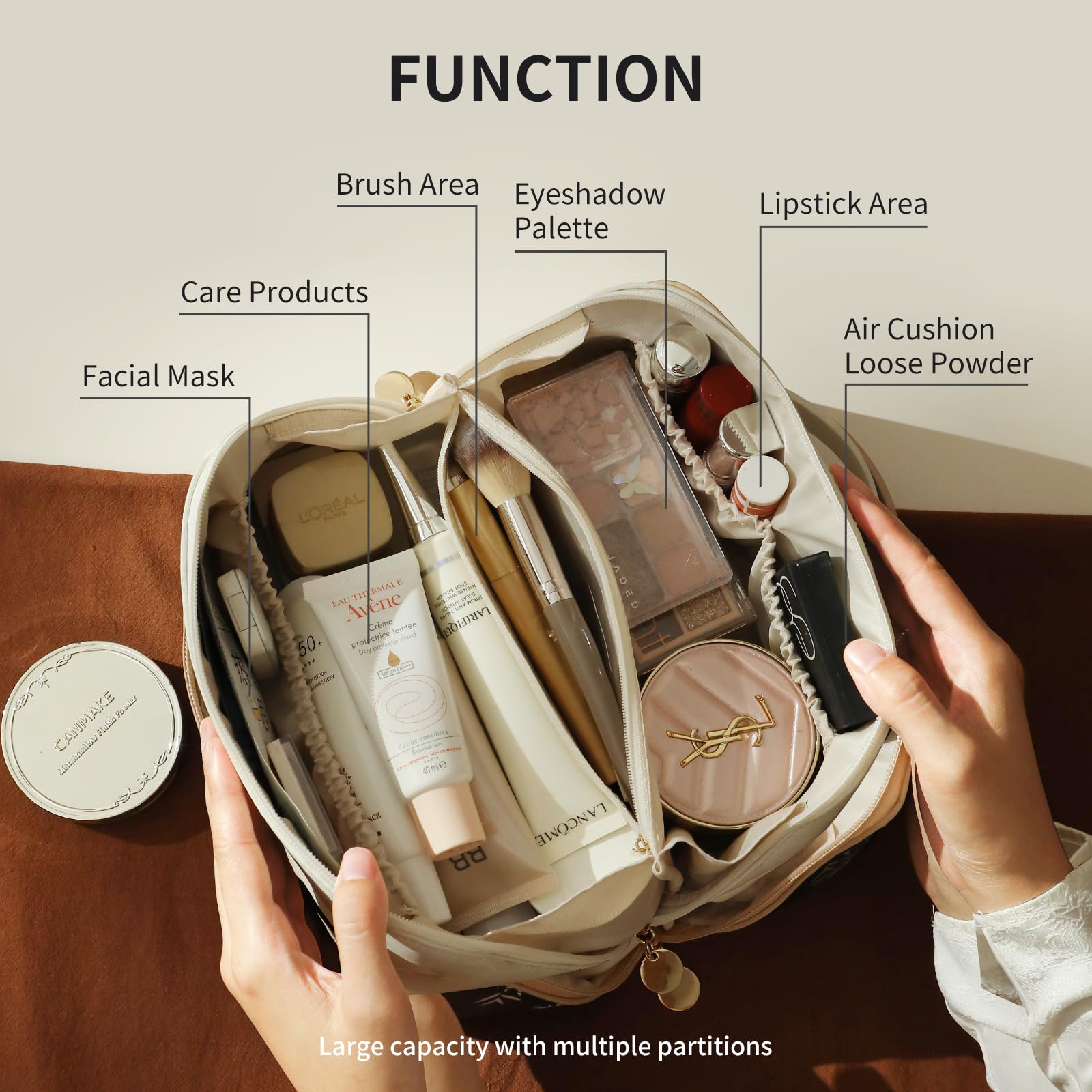 Waterproof PU Leather Travel Makeup Bag for Women - Light Green Cosmetic Organizer with Handle, Perfect for Vacation & Gym