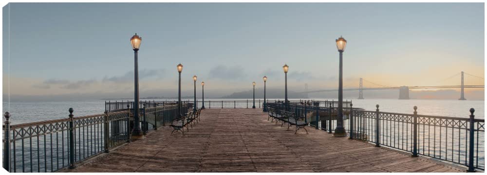 Fine Art Canvas Print - Pier with Bay Bridge Vista by Alan Blaustein | 38x14 Inch Wall Decor for Living Room, Bedroom, Office | Ready to Hang | Coastal Home Decor & Gift Idea