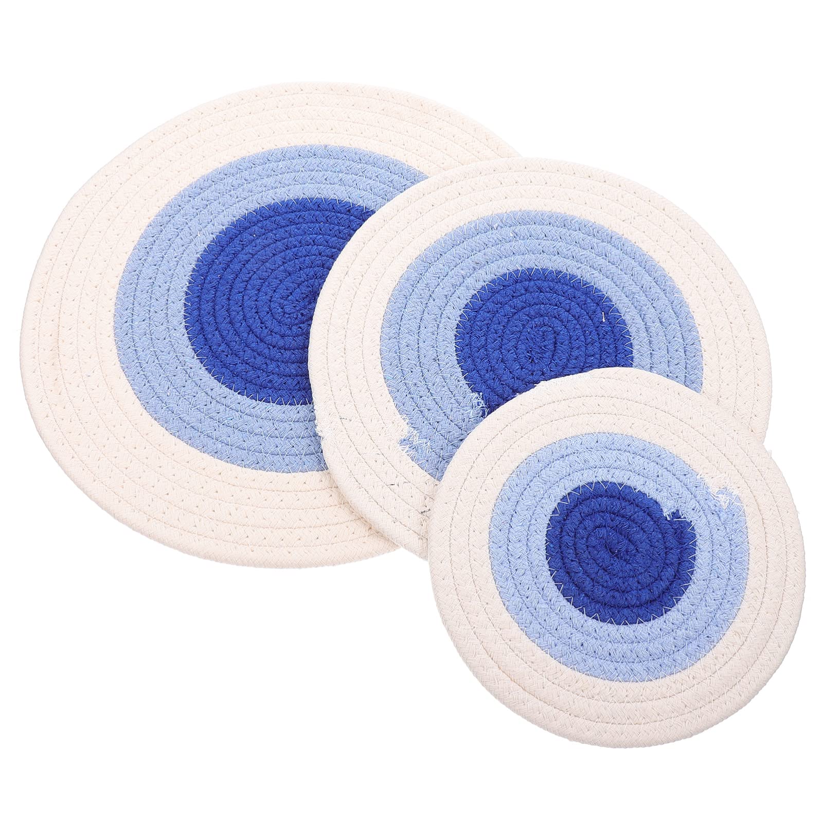 VALICLUD 3-Piece Round Woven Placemats Set - Handmade Braided Absorbent Drink Coasters for Cups & Glasses - Durable Cloth Coasters for Kitchen & Dining Table Decor - Perfect for Parties, Daily Use & Home Decor