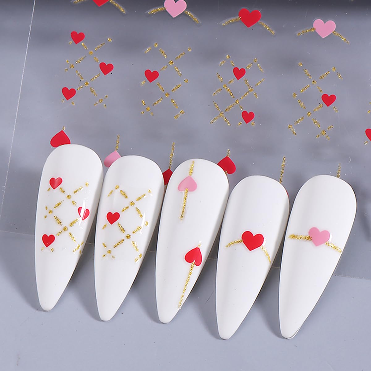 Valentine's Day Heart Nail Art Stickers - 6PCS Black White Red Heart French Tip Stripes Nail Decals for Women | Perfect for Valentine's Nail Designs, DIY Nail Art Decorations & Special Occasions