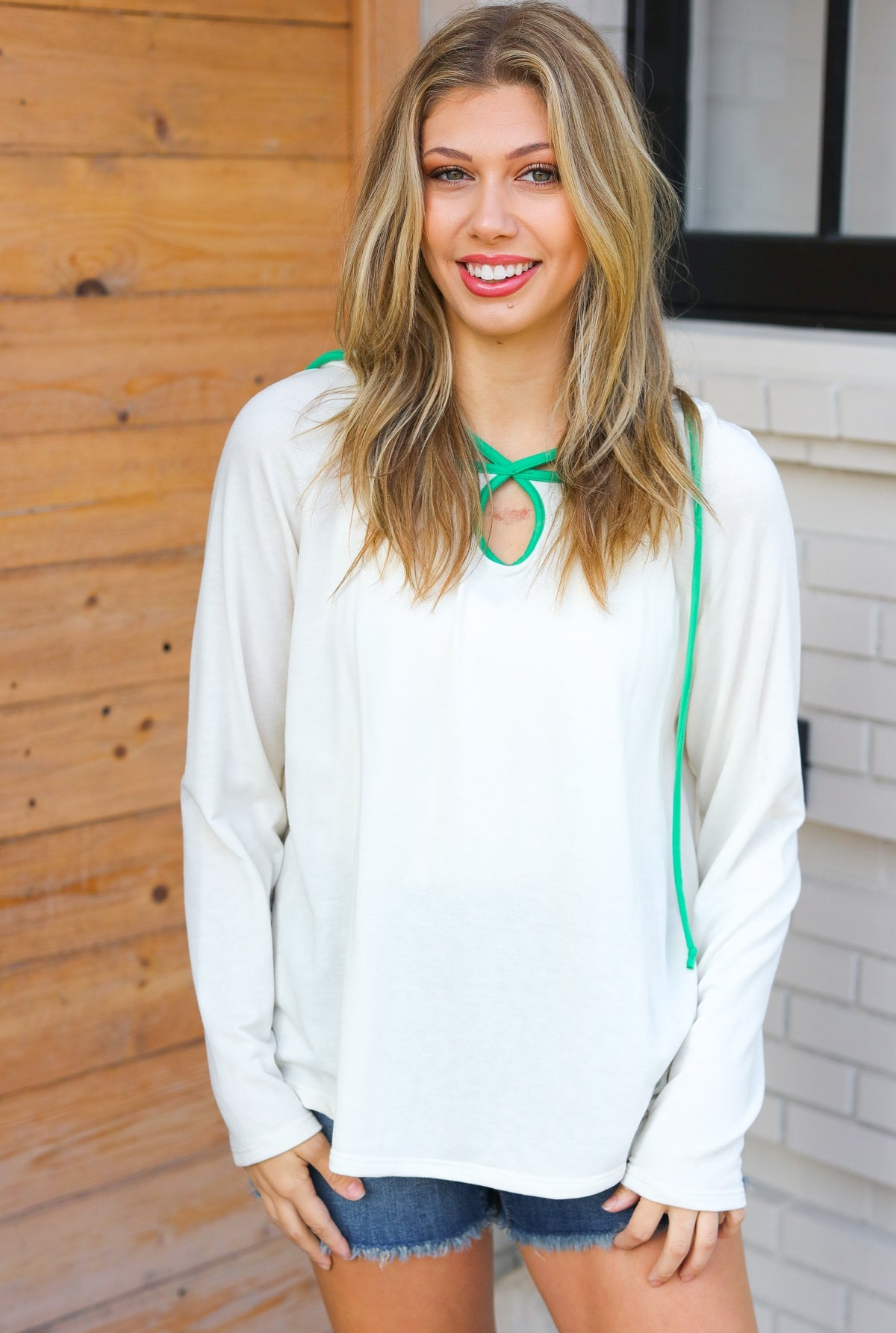 Kelly Green Clover Cut Out Terry Hoodie - Soft & Cozy Pullover Sweatshirt for Women | St. Patrick's Day Outfit, Casual Wear & Lounge Comfort