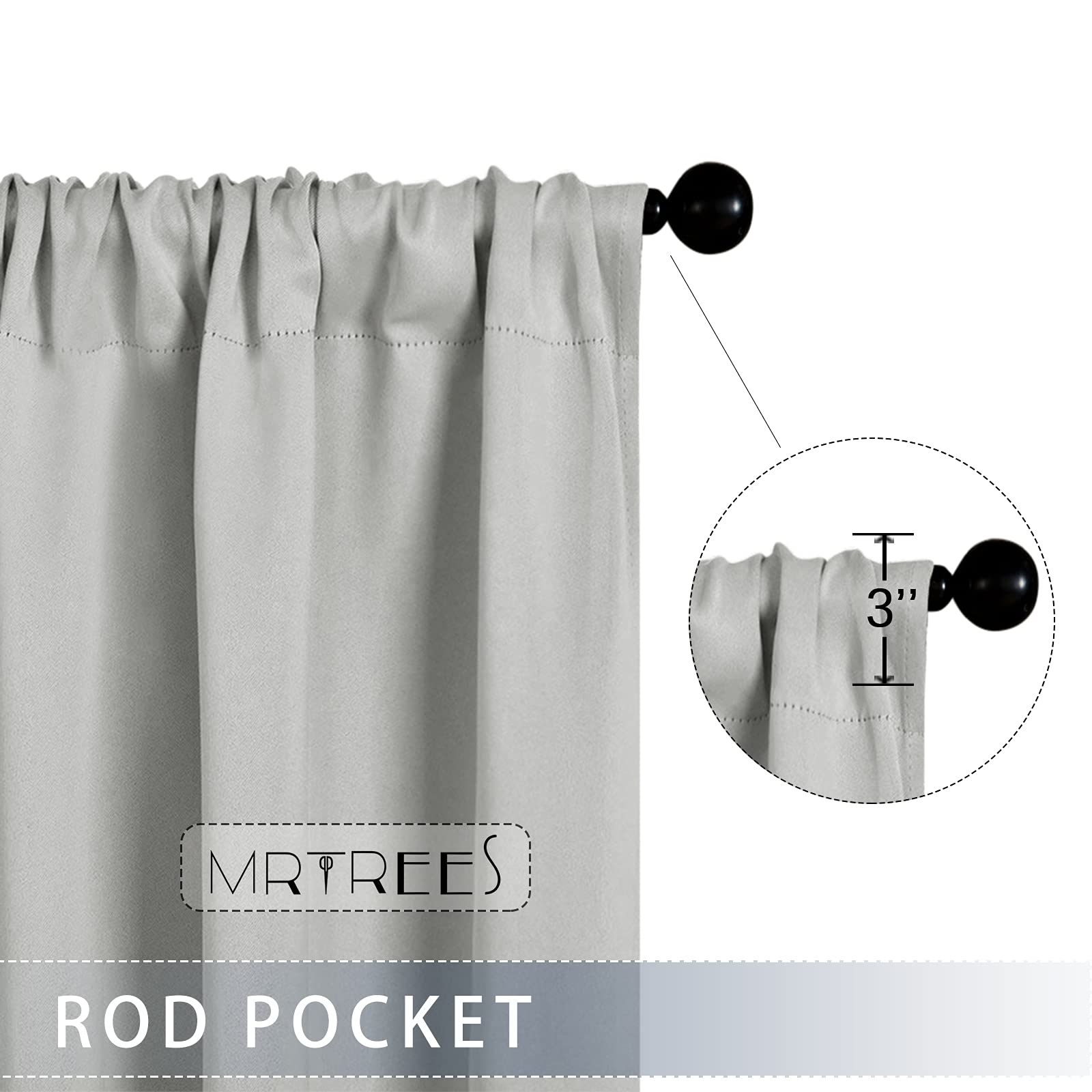 MRTREES Grey Blackout Valance Curtains for Kitchen & Bathroom - 18 Inch Length, Room Darkening Triple Weave Cafe Curtains - Set of 2 Panels (34 x 18 Inches) - Perfect for Half Windows, Small Spaces & Privacy Protection