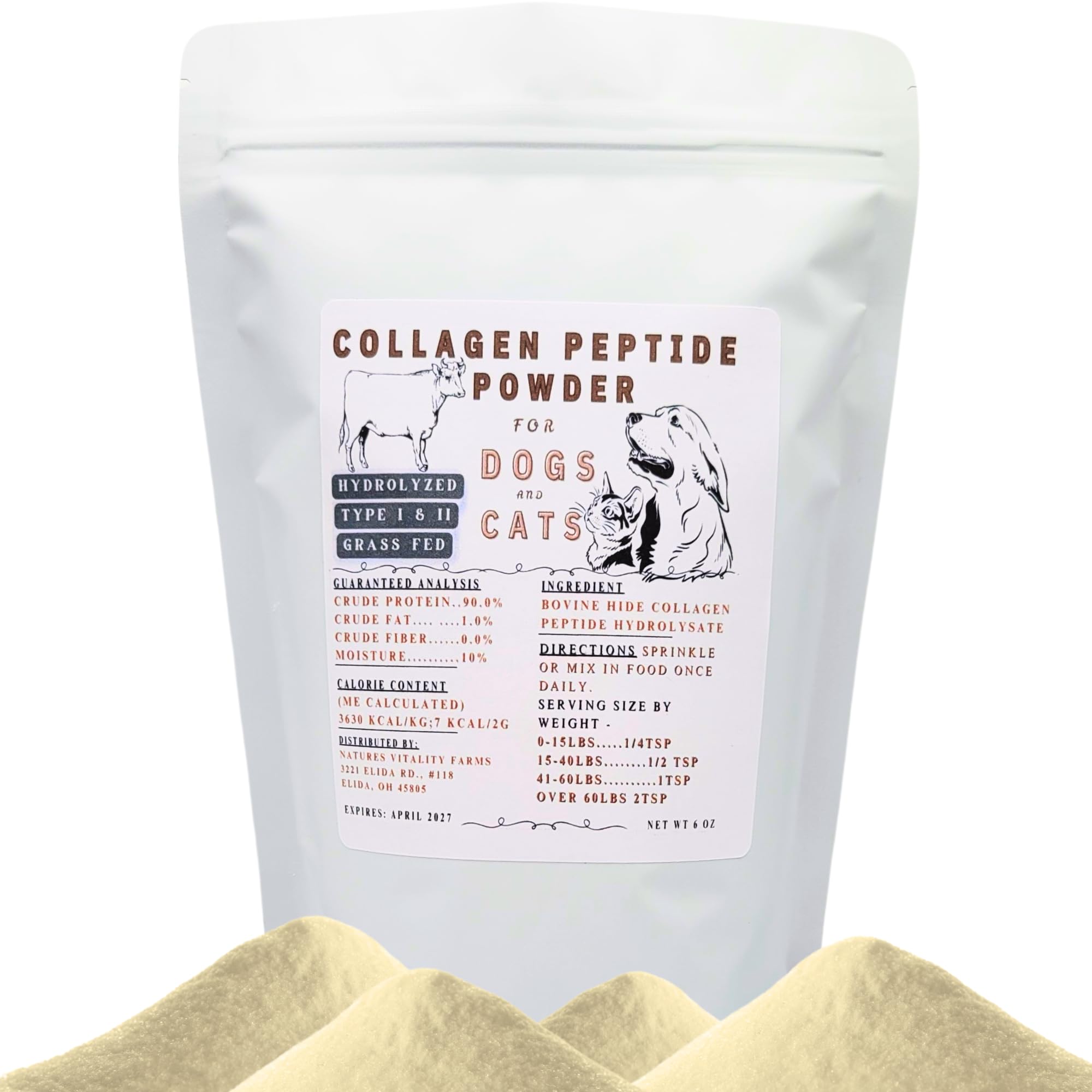 Hydrolyzed Collagen Peptide Powder for Dogs & Cats - Grass-Fed Beef, Pasture-Raised Bovine - Supports Hip & Joint, Skin, Gut & Bone Health - Pet Supplement for Active & Senior Pets