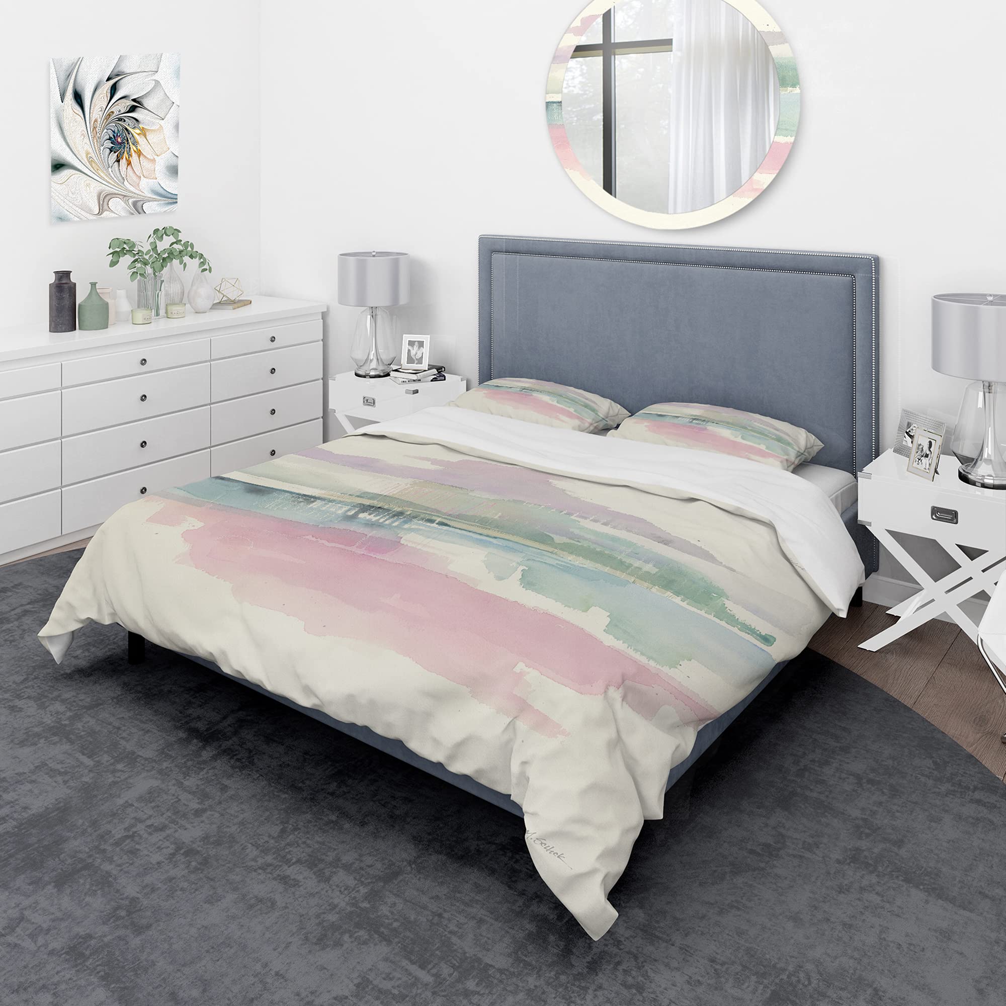 DesignQ Pink Lifting Fog Traditional Duvet Cover Set - Twin Size 3-Piece Cottage Bedding | Soft & Breathable All-Season Comforter Cover | Perfect for Guest Rooms, Dorm Decor & Cozy Farmhouse Bedrooms