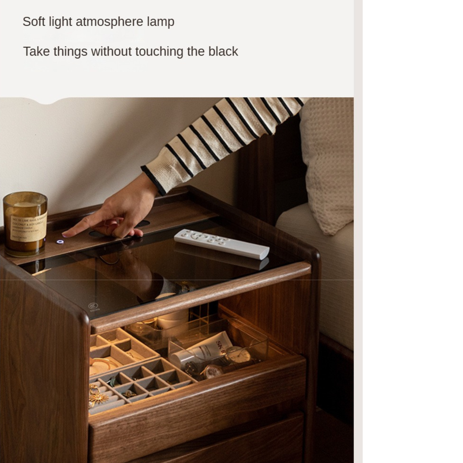 Solid Black Walnut Wood Nightstand with USB Outlet & Lamp - Perfect for Bedroom, Living Room, or Office Use