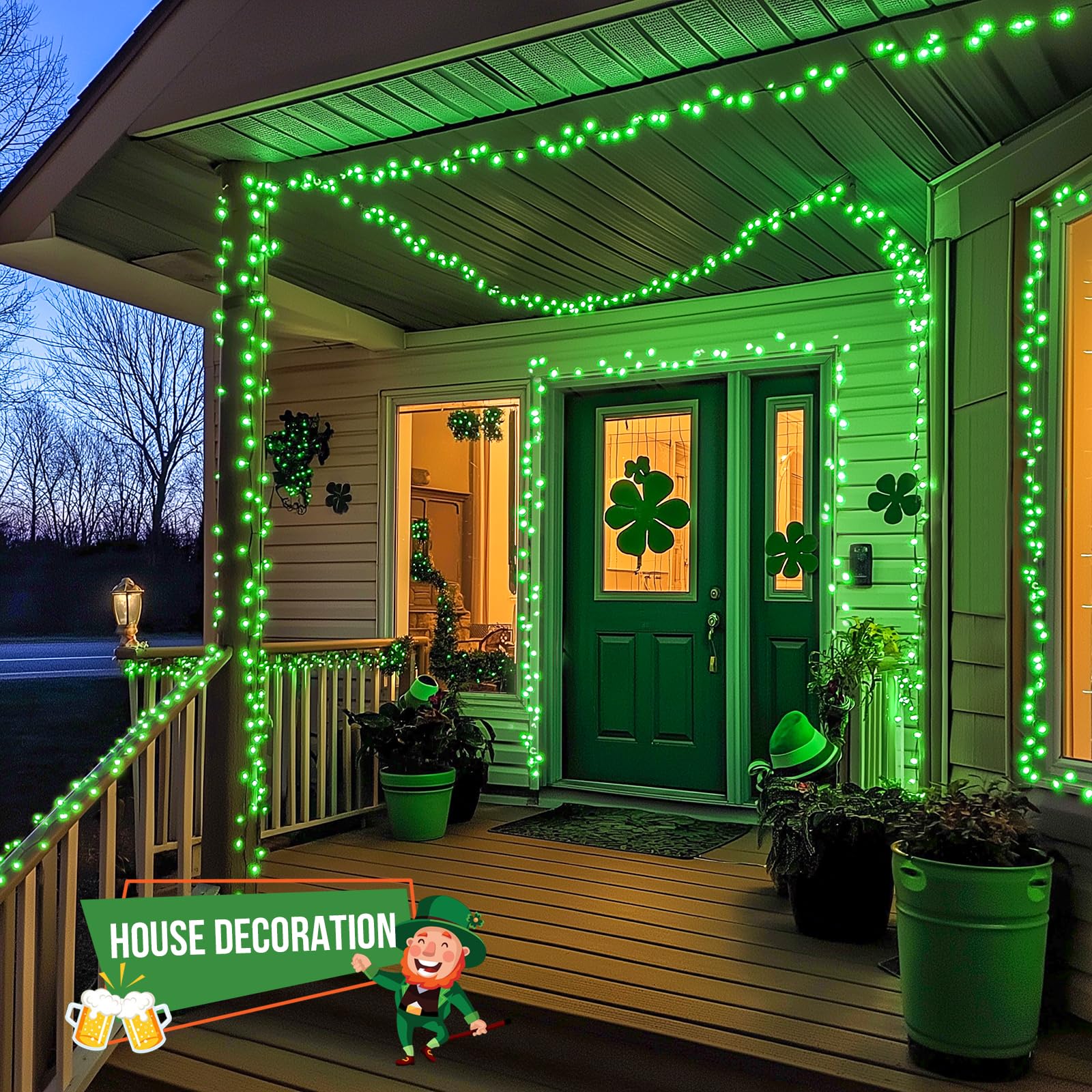 JMEXSUSS 500 LED Green String Lights - 8 Lighting Modes, 173ft Outdoor Christmas Lights for Holiday Decor - Perfect for Christmas Party, St. Patrick's Day, Garden, Patio, and Indoor Decorations