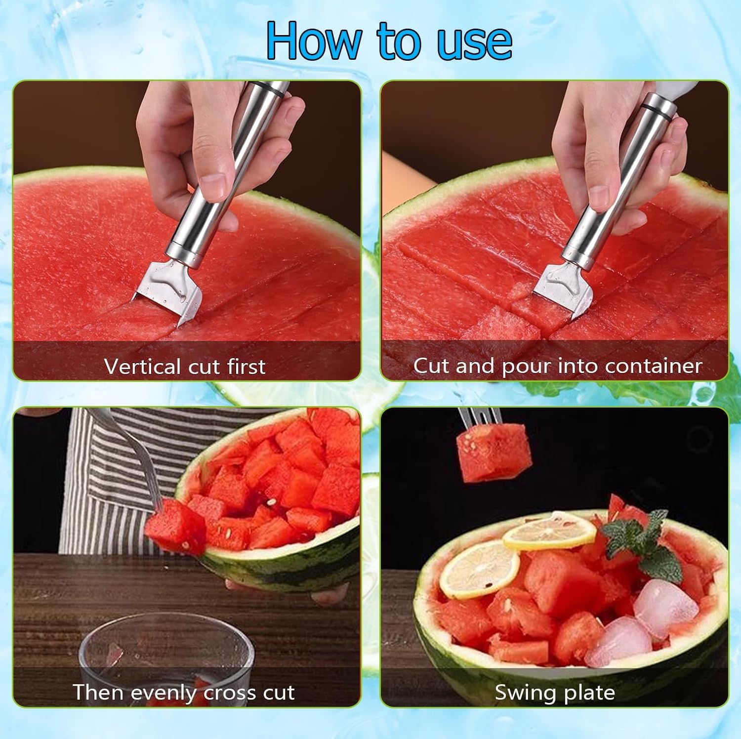 2024 Stainless Steel 2-in-1 Watermelon Slicer & Fork - Dual Head Fruit Cutting Tool for Watermelons, Melons & Fruits - Perfect for Summer BBQs, Picnics & Home Kitchen Use