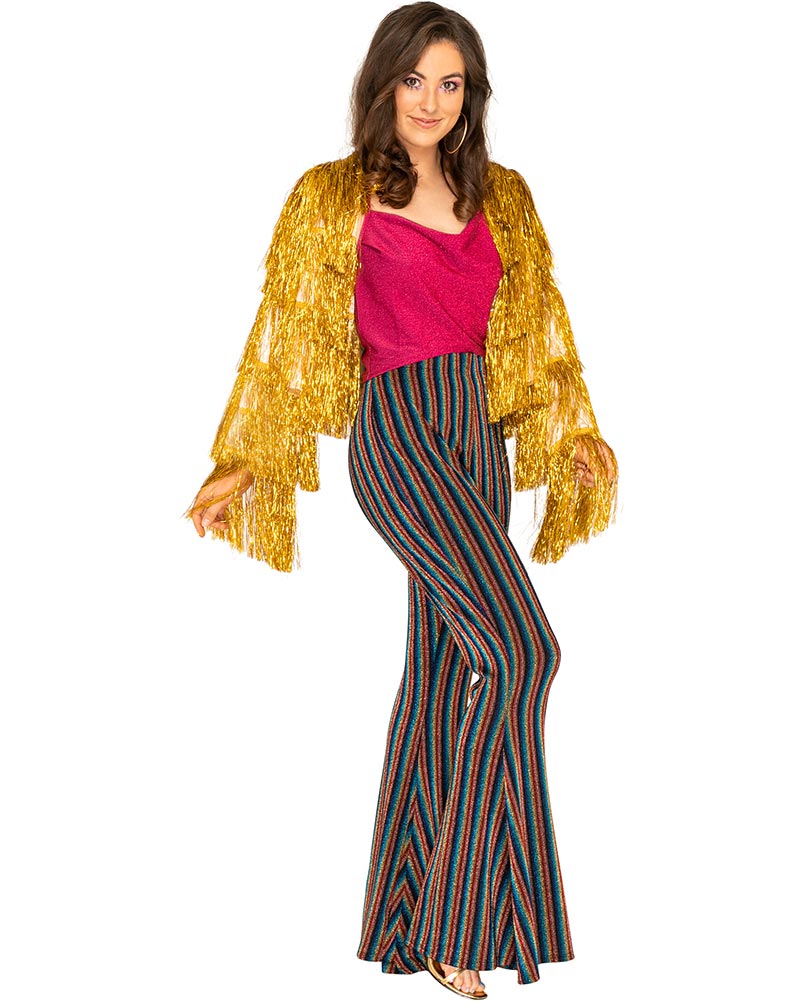 70s Funky Fringe Gold Disco Plus Size Women's Jacket - Vintage 70s Disco Party Outfit for Women, Retro Dance Costume, Halloween & Theme Party Wear