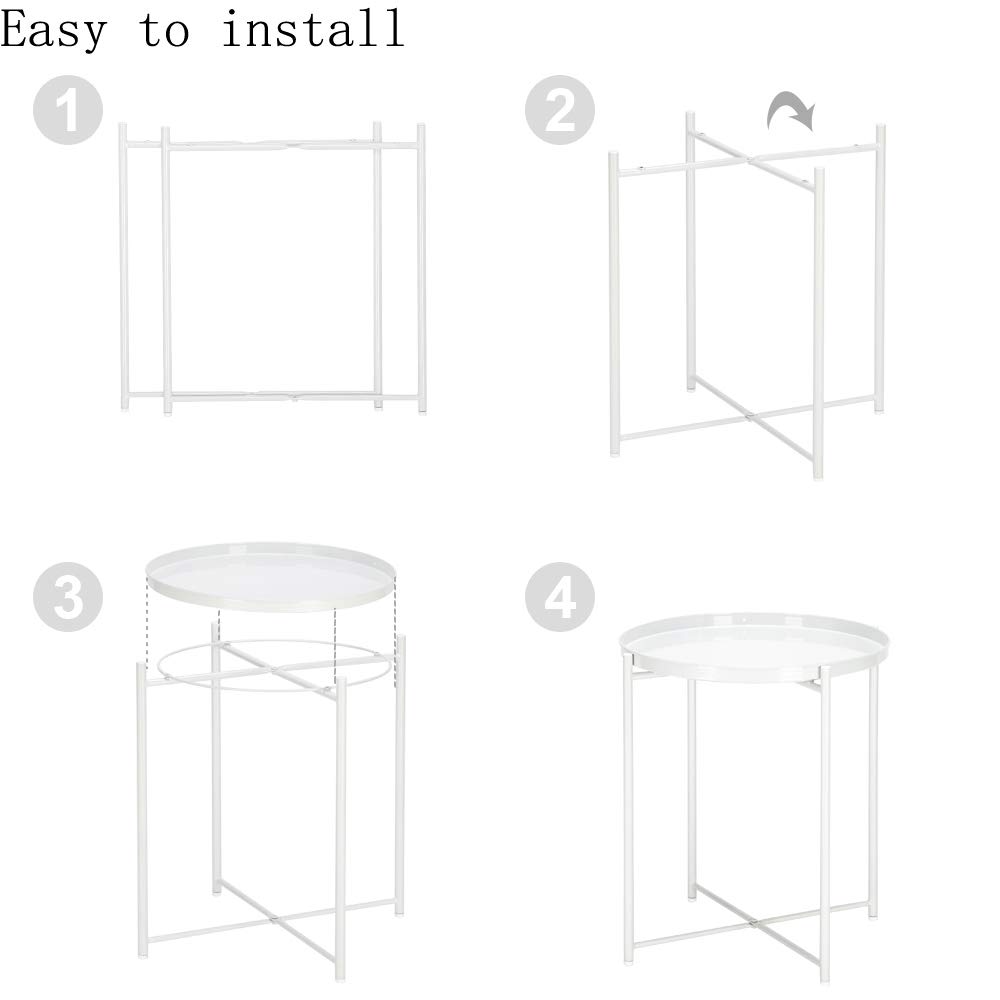 FVLFIL Metal Side Table - Small Round End Table with Waterproof Tray for Indoor & Outdoor Use - Perfect for Living Room, Bedroom, Patio, or Garden as Coffee Table or Nightstand