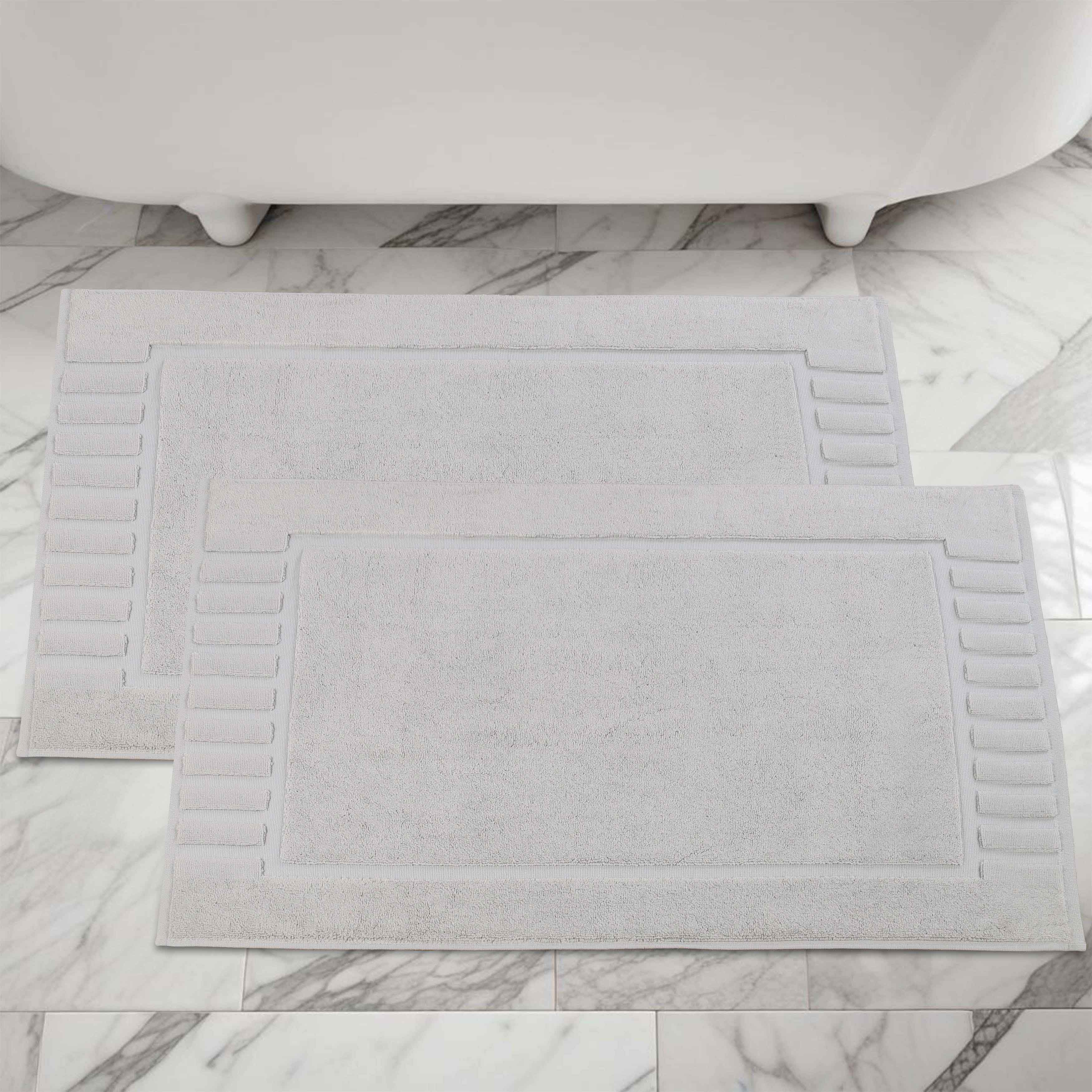 Premium Cotton Modern Geometric Border Bath Mat Set of 2 - Ultra Absorbent, Non-Slip, Quick Dry Bathroom Rug for Bath, Shower & Vanity Area
