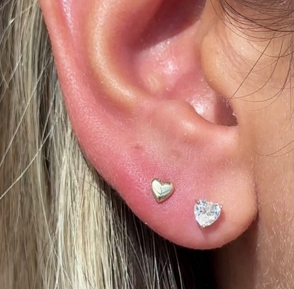 Minimalist Heart Flat Back Stud Earrings in Solid 14k Yellow Gold - Perfect for Everyday Wear, Gifts & Special Occasions