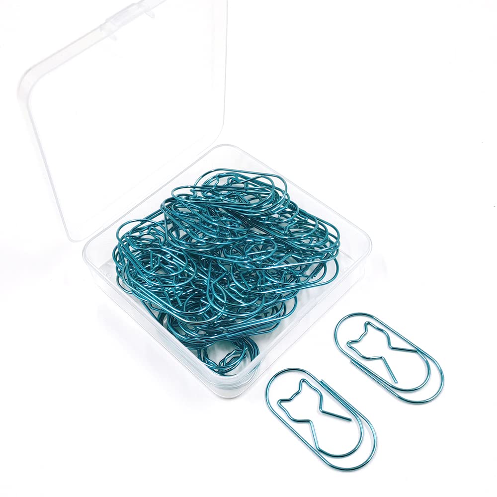 50Pcs Cute Cat Paper Clips - Colorful Office Supplies for Organizing Documents, Books & Notes - Perfect for School, Home & Office Desk Accessories (Blue) - Great for Students, Teachers & Professionals