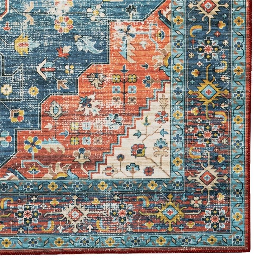 Linon Washable Langley Polyester 5'x7' Area Rug in Teal Blue - Soft & Durable Living Room Rug for Bedroom, Office, or Entryway Decor